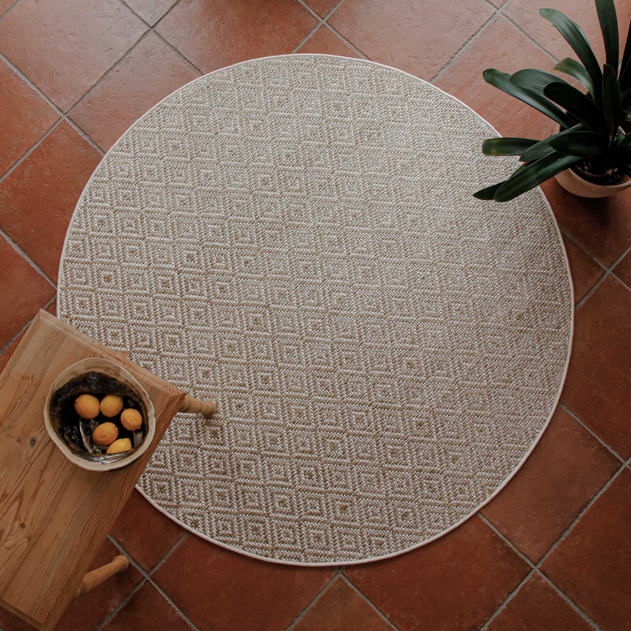 Wecon home Teppich Miami Beach, rund, Höhe: 5 mm, In- & Outdoor Teppich, wetterfest, modernes Rauten Muster, Balkon