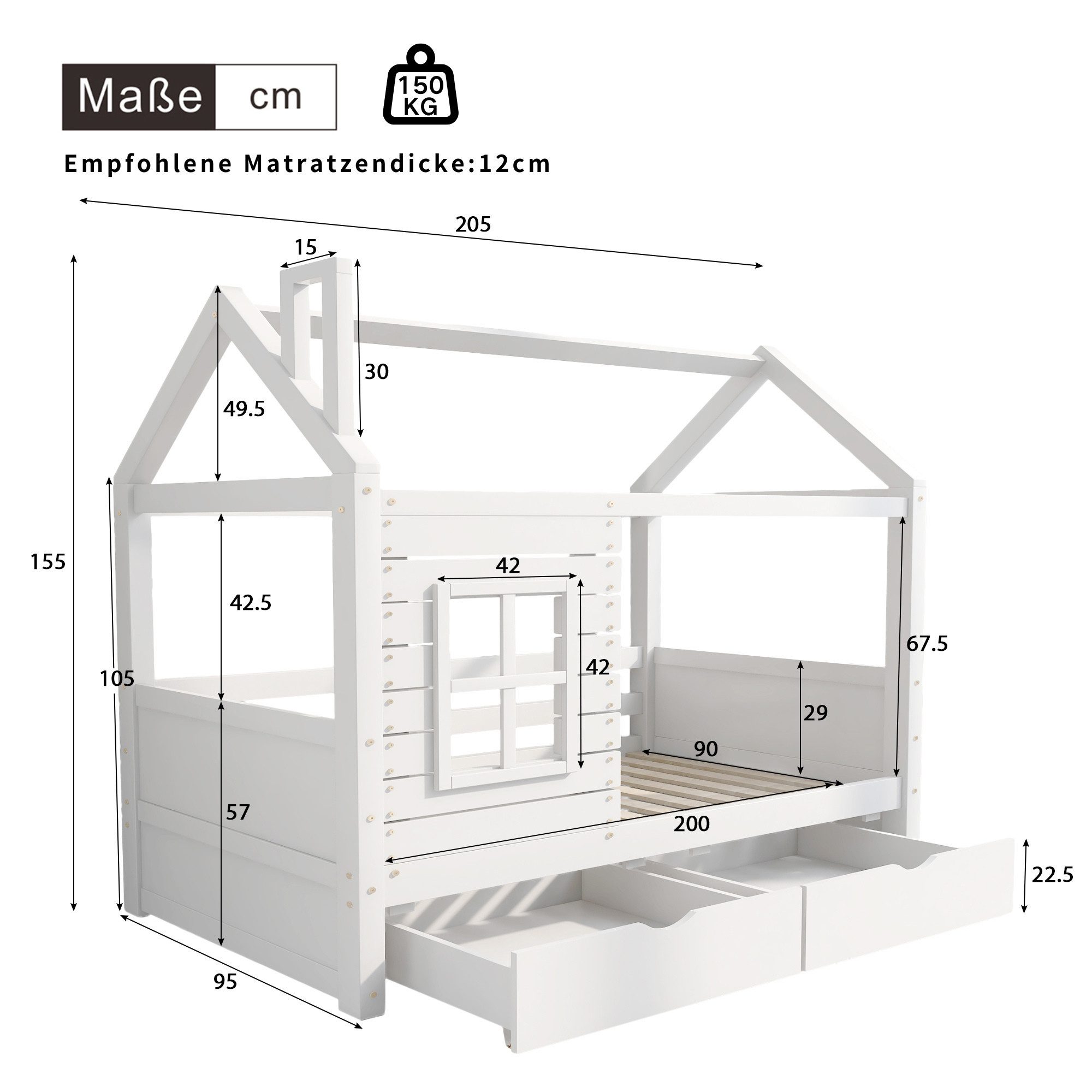 Flieks Hausbett, Kinderbett Jugendbett 90x200cm Massivholzbett Kiefernholz. Reduzierter Preis € 295,99. Unverbindliche Preisempfehlung € 529,99