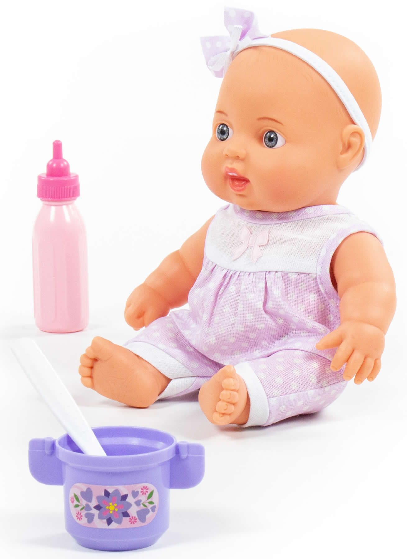 Polesie Babypuppe Puppe 24 cm 3-tlg. mit zubehör Fläschchen Becher
