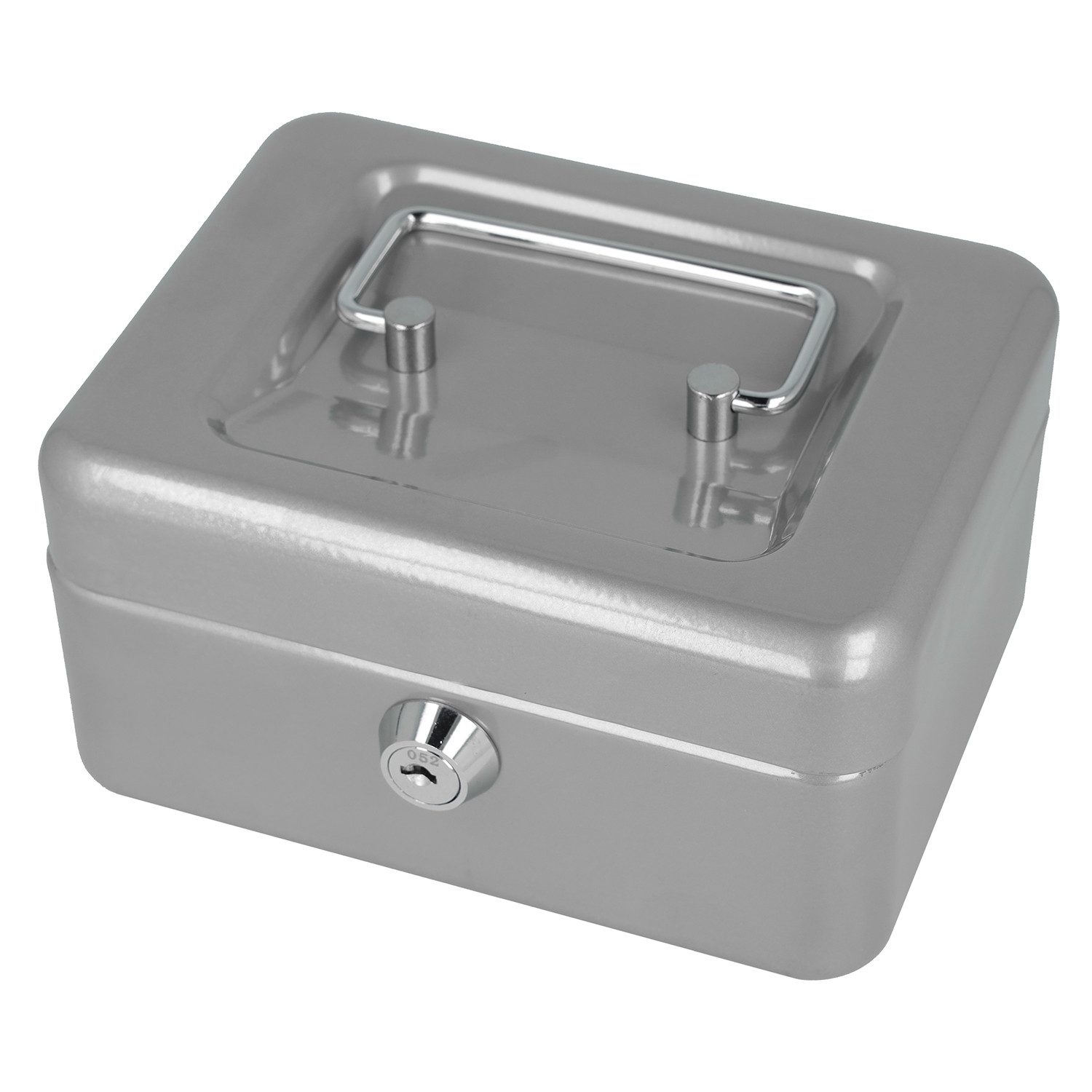 WESTCOTT Geldkassette abschließbar (kompakt, 15 cm) Silber, 2 Schlüssel, Hartgeldeinsatz, Herausnehmbare Einlage mit 6 Fächern