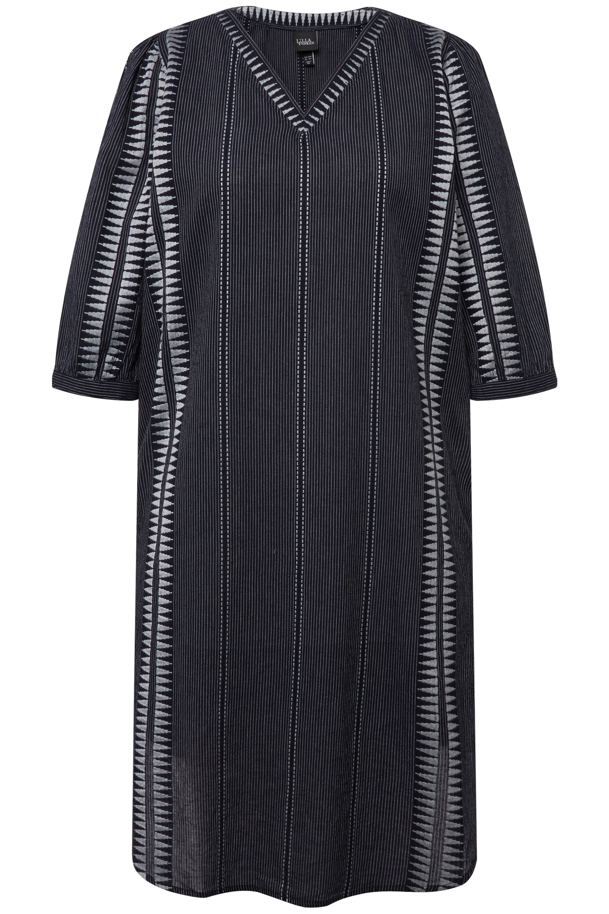 Ulla Popken Midikleid Kaftan Mustersteifen Oversiezd V-Ausschnitt günstig online kaufen