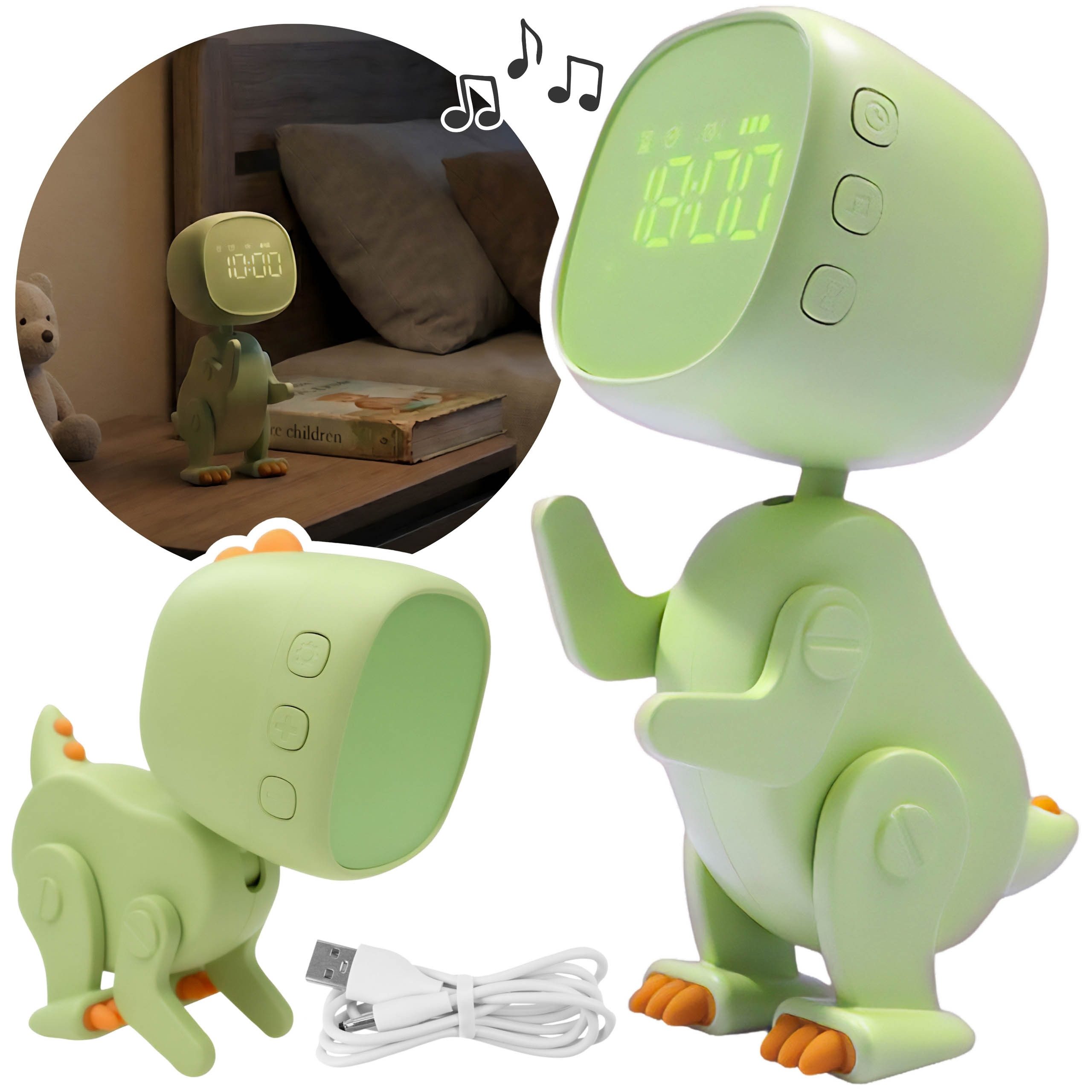 Sarcia.eu Kinderwecker Mary's Kinder Elektronische Display Uhr Wecker grün Dinosaurier USB