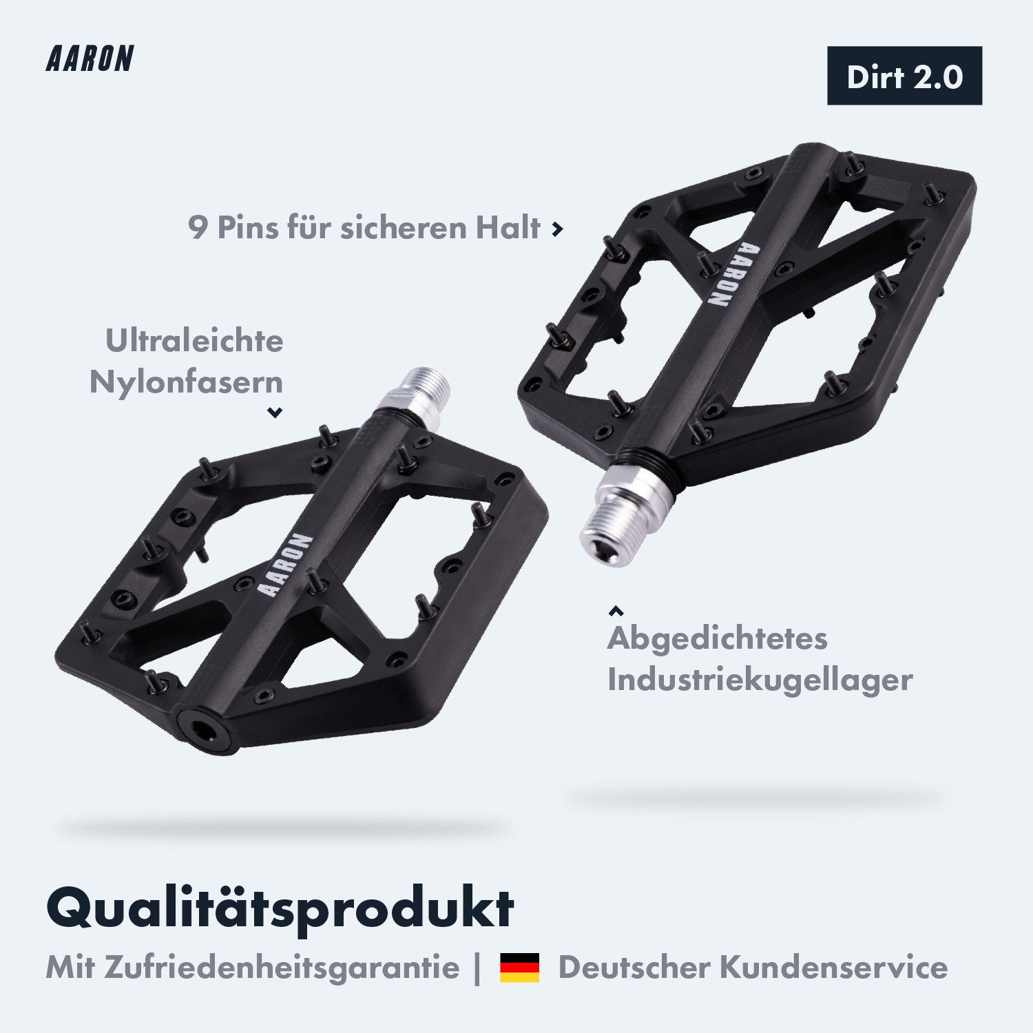 AARON Fahrradpedale Dirt MTB Pedale Ultraleicht Nylon mit austauschbaren Pins 9/16"