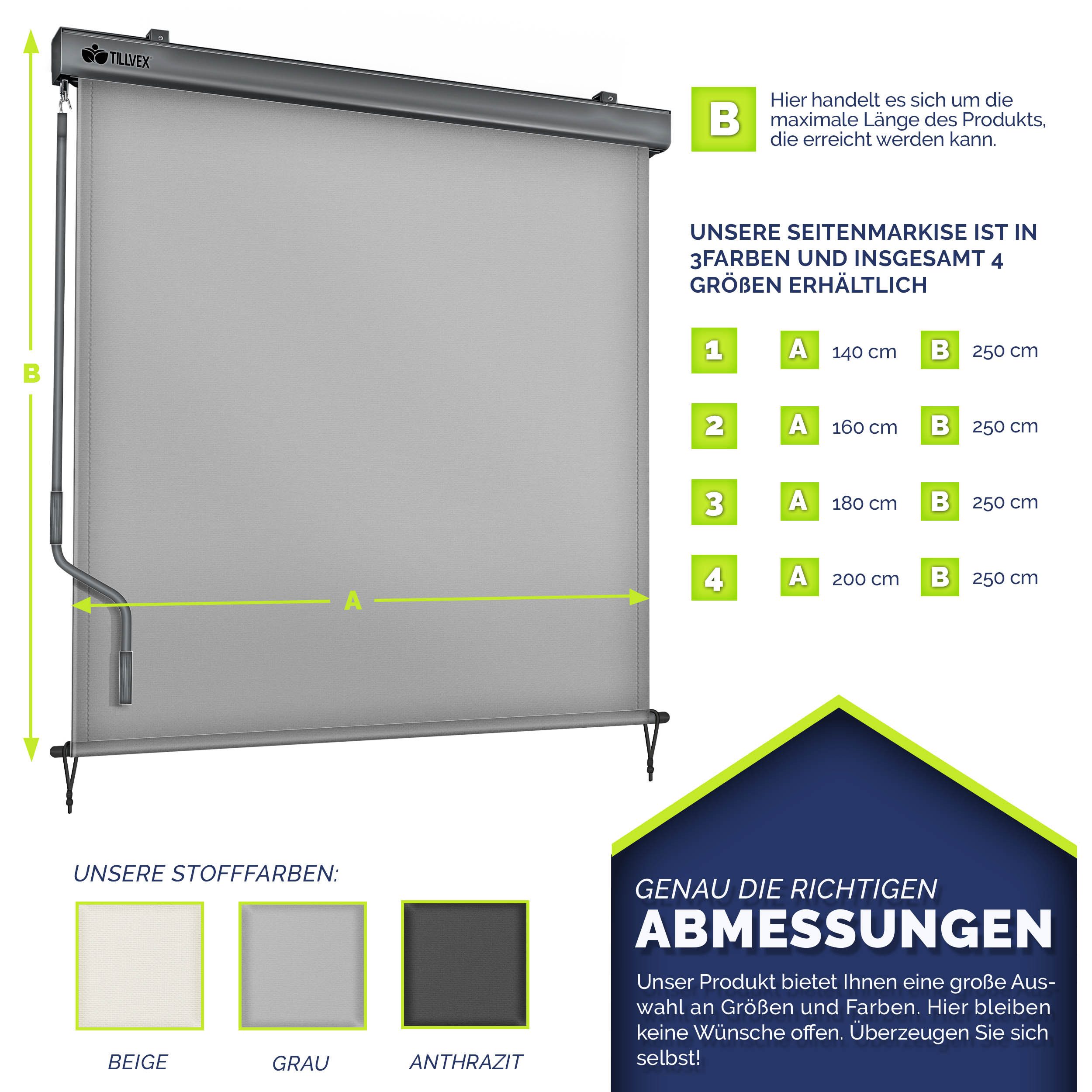 tillvex Senkrechtmarkise tillvex® Senkrechtmarkise Außenrollo Sichschutz Balkon Markise für