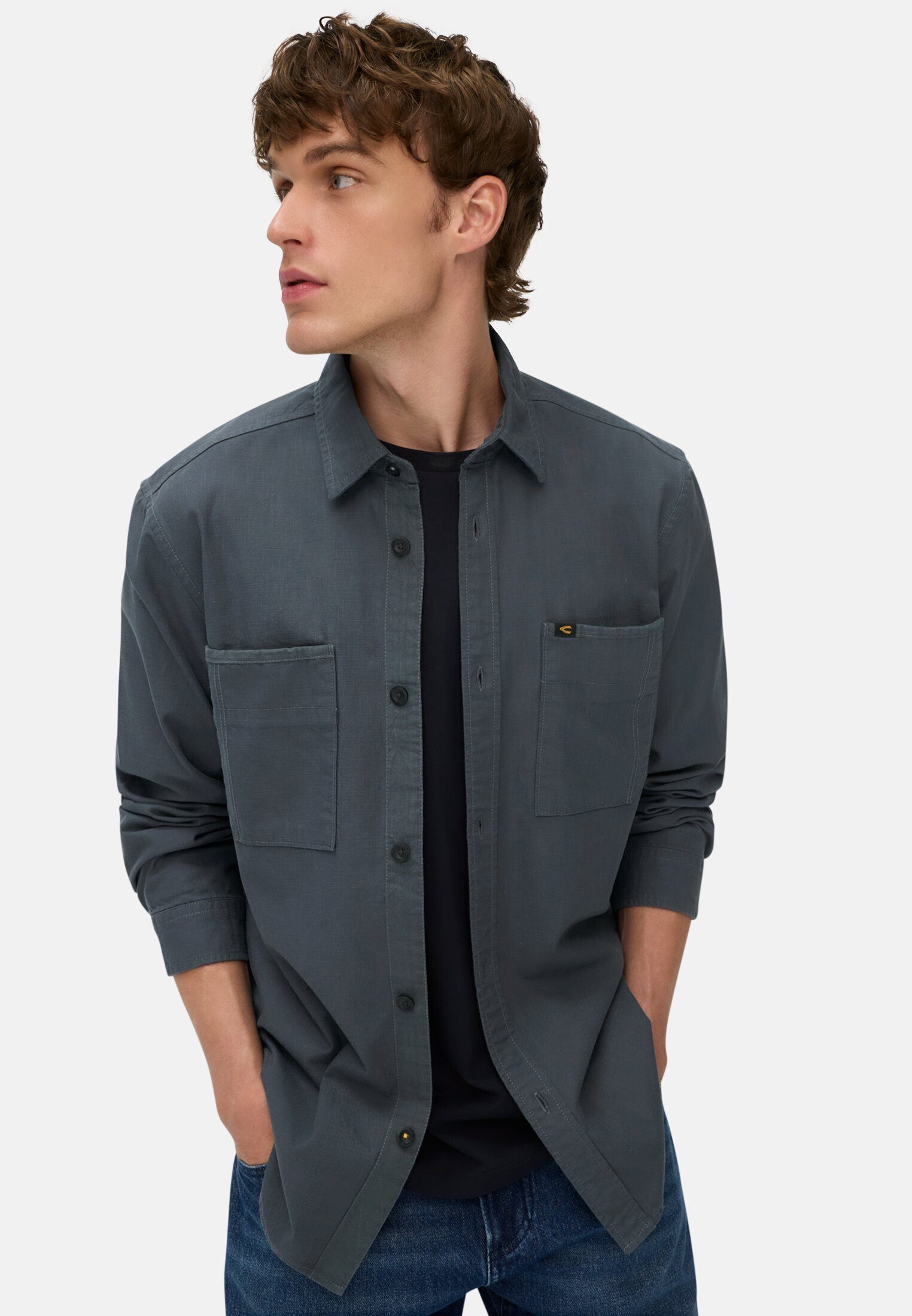 camel active Langarmhemd mit Kentkragen und Brusttaschen Langarm Button-Down