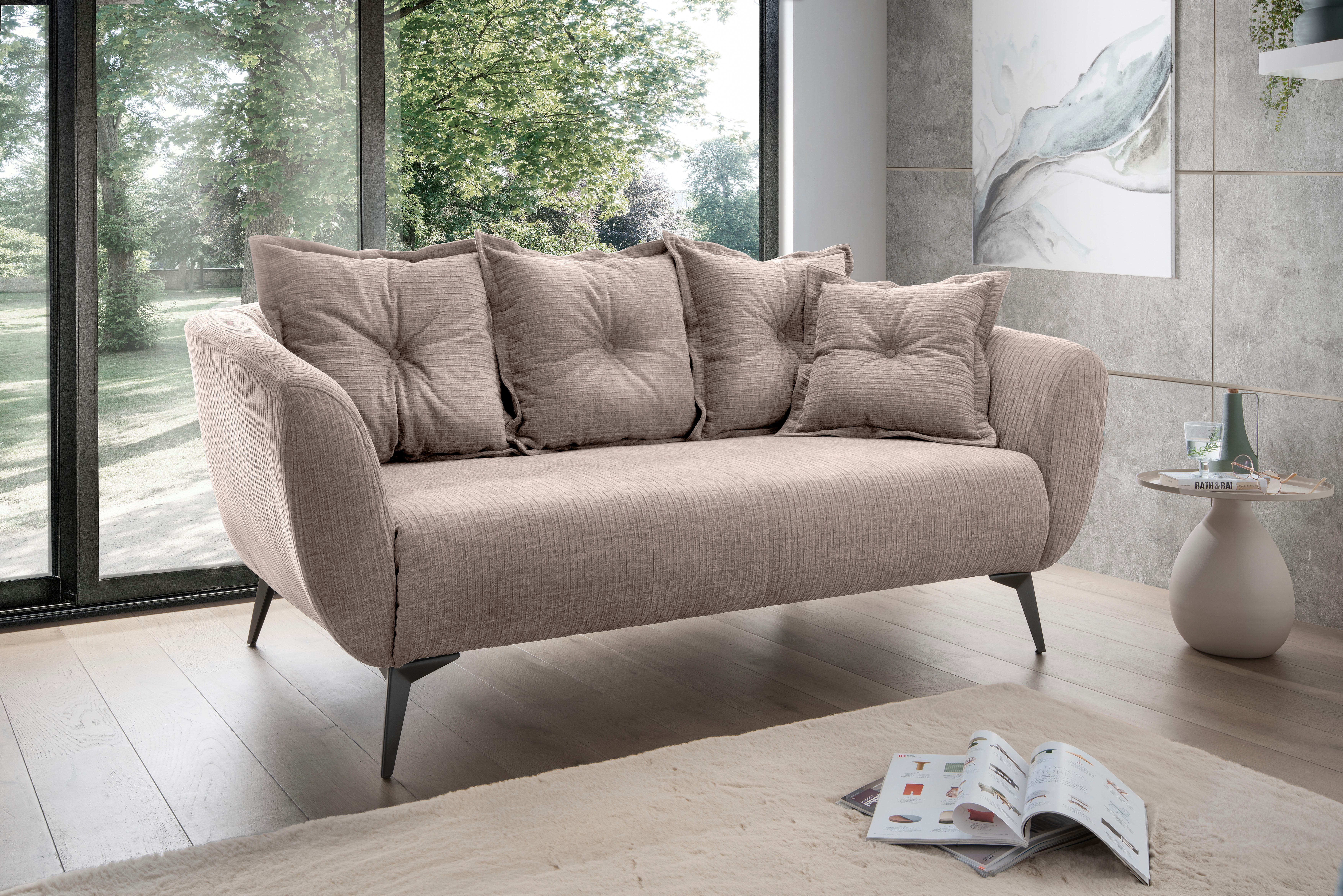 Home affaire 2,5-Sitzer Baggio, Breite 196 cm zeitlos & elegant, bequem, schwarze Metallfüße