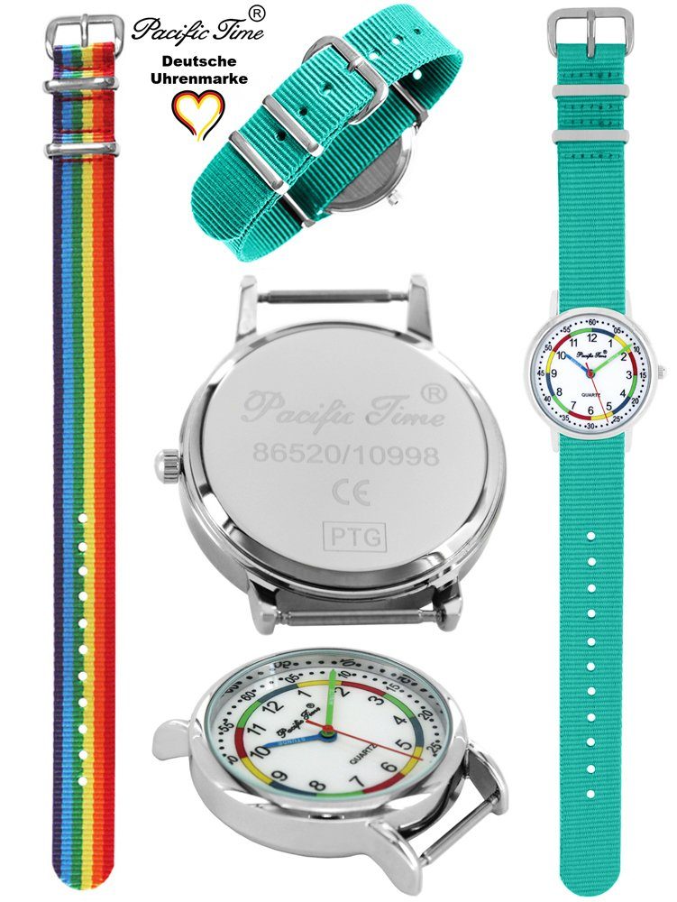 Pacific Time Design Versand und - Regenbogen Mix Kinder Gratis Quarzuhr Lernuhr Match First türkis und Set Wechselarmband, Armbanduhr