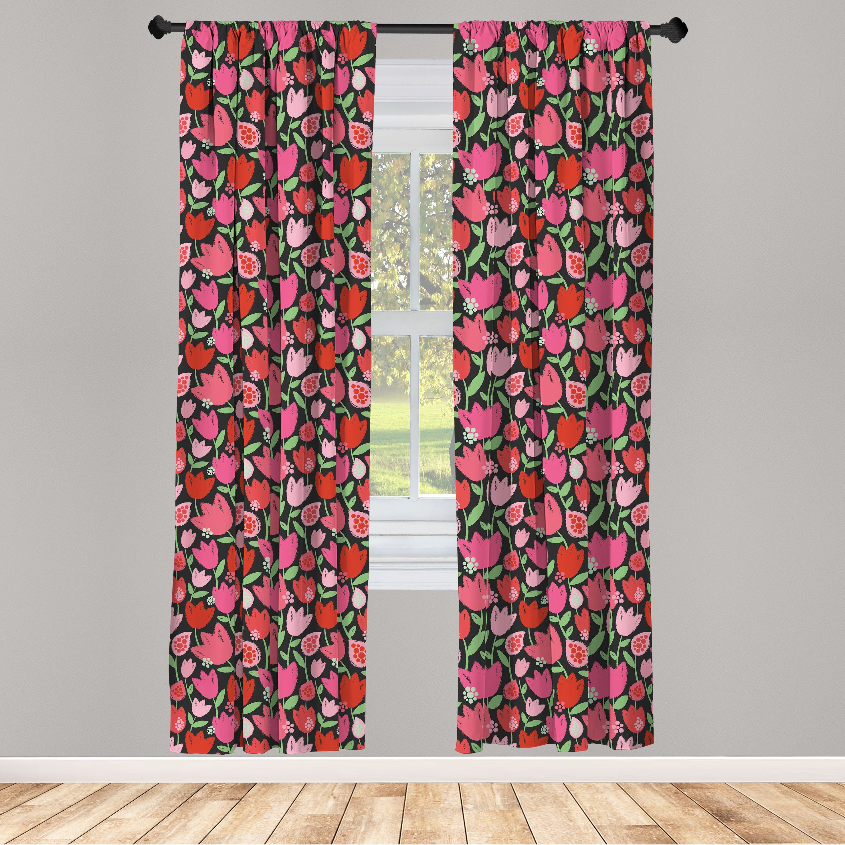 Gardine Vorhang für Wohnzimmer Schlafzimmer Dekor, Abakuhaus, Microfaser, Blumen Gemalter Tulpe Frühlings-Thema