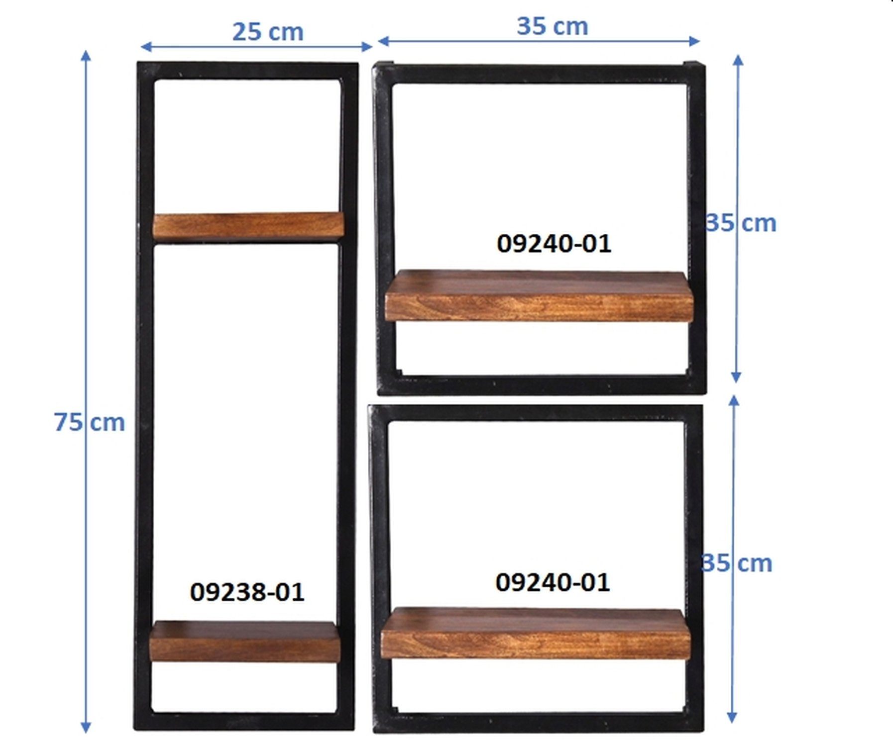 - 75 Breite: Tiefe: - Louisville cm, Look cm, Höhe: 25 Altmetall, - antikschwarz, im Kentucky Wandregal modernen Materialmix Industrial 65 und TPFLiving toller cm Mangoholz natur aus Wandregal mit Produktlinie: