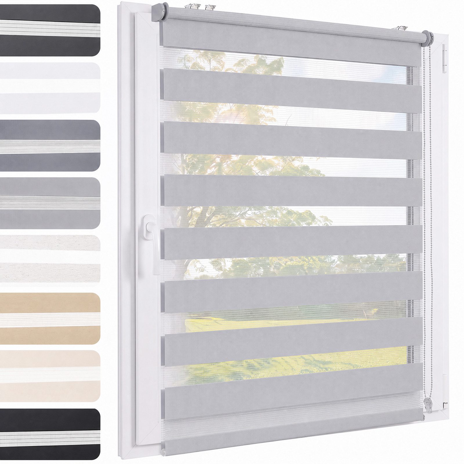 Doppelrollo Klemmfix ohne Bohre verdunkelnd Fensterrollo Seitenzugrollo Grau, Sekey, Klemmfix, für Fenster und Tür, freihängend mit Klemmträger, Seitenzugrollo