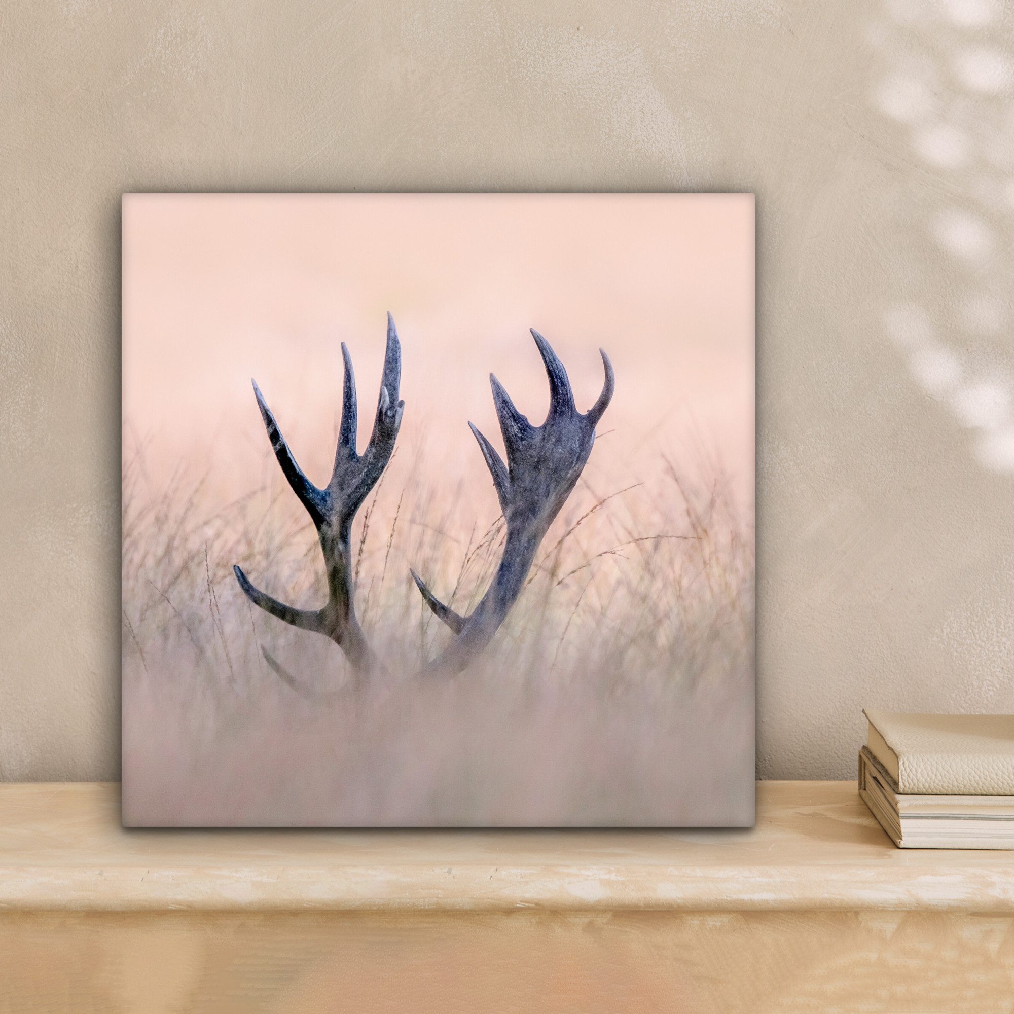 OneMillionCanvasses® Leinwandbild Geweih - Hirsch - Gras - Natur, Fotodruck günstig online kaufen