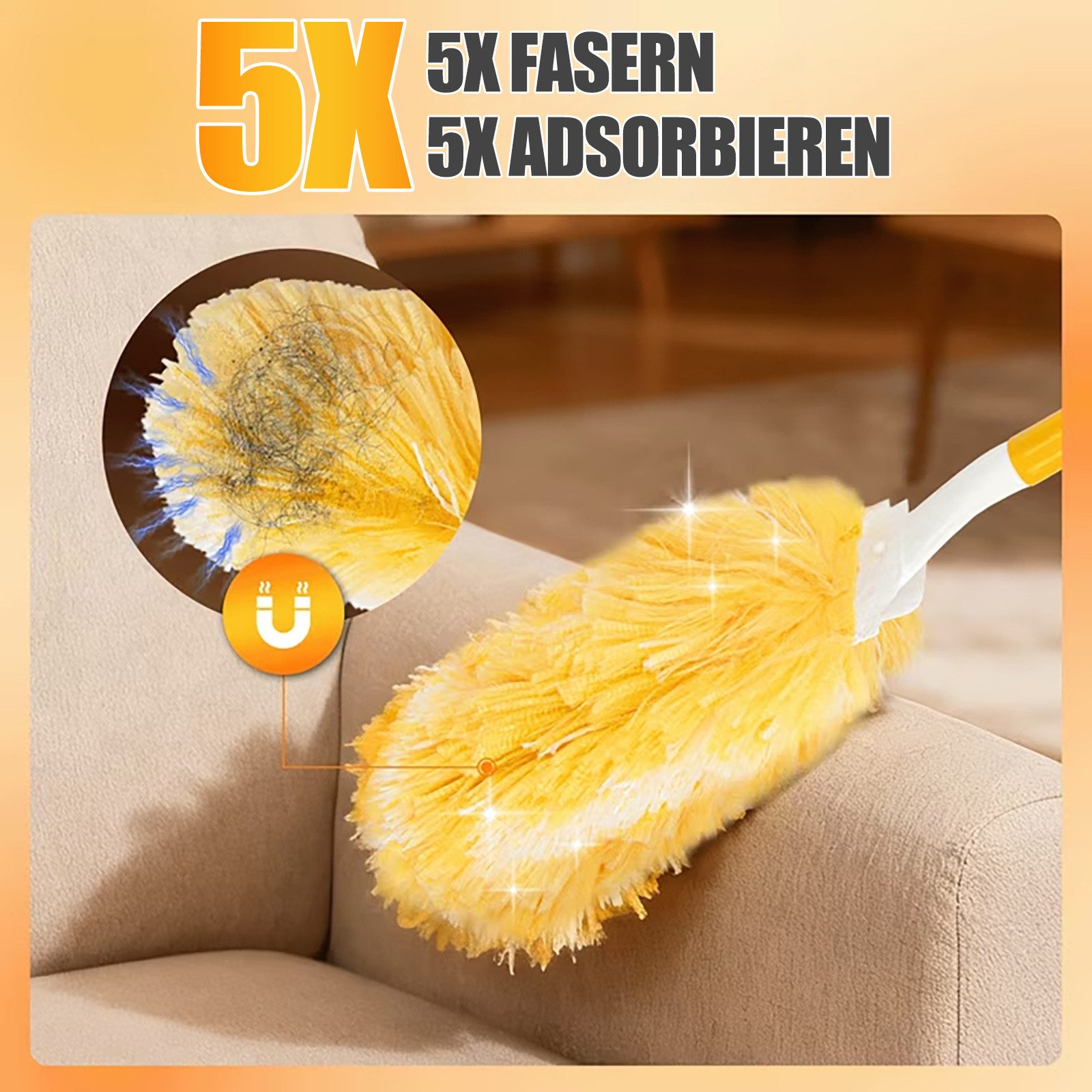 HUGERSTONE Staubwischer 360° Drehung Staubwedel, Staubmagnet mit 30 Mikrofaser Nachfülltücher (Set, 30-St., 1 Handgriff + 30 Staubwedel Tücher), Staubtücher Ein – Bild 4 von 5