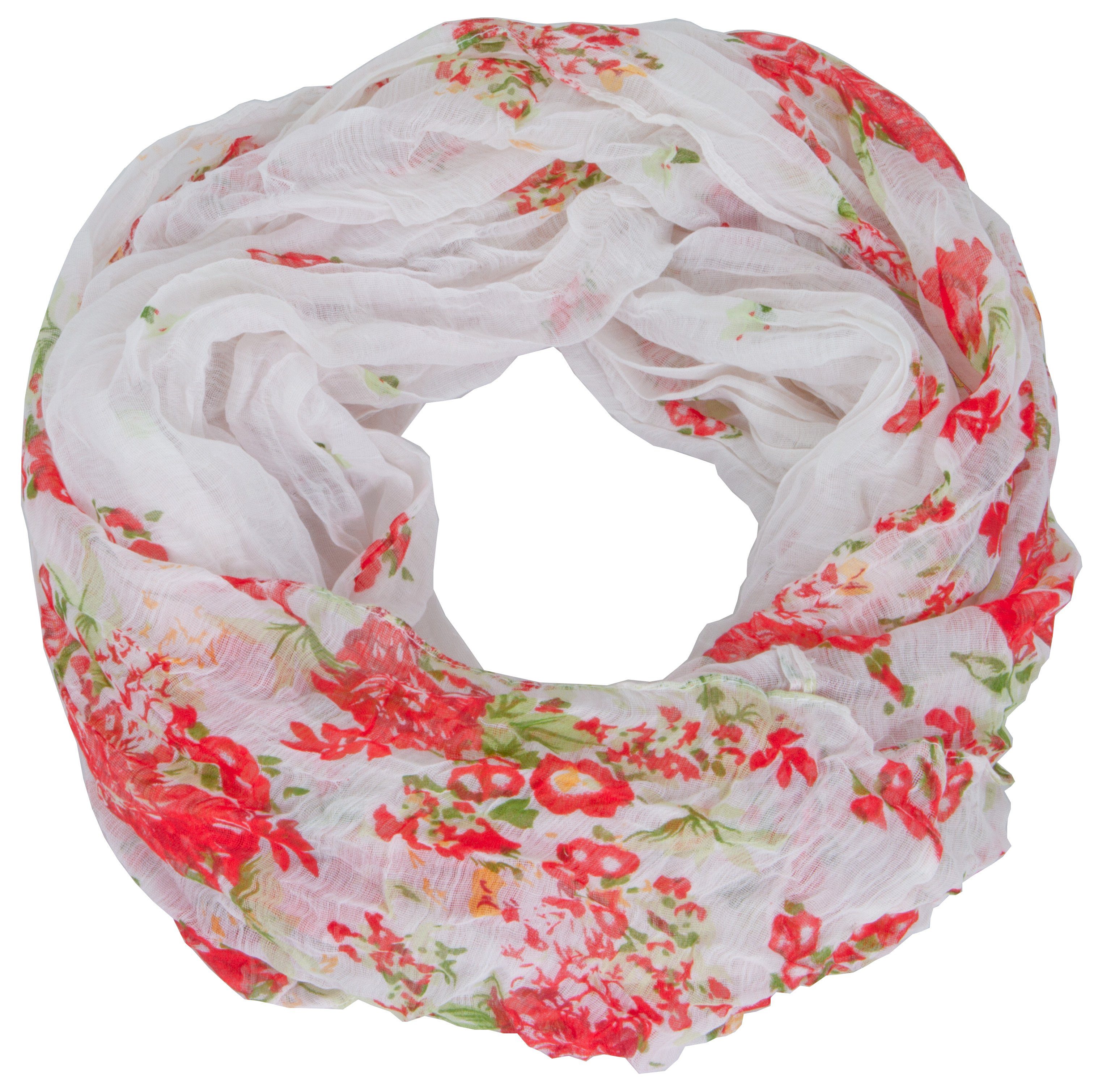 AvaMia Modeschal Blume-3999 Loop Schal Schlauchschal mit Blumen, Schlauschal 80 x 170 cm Weiss-Rosa