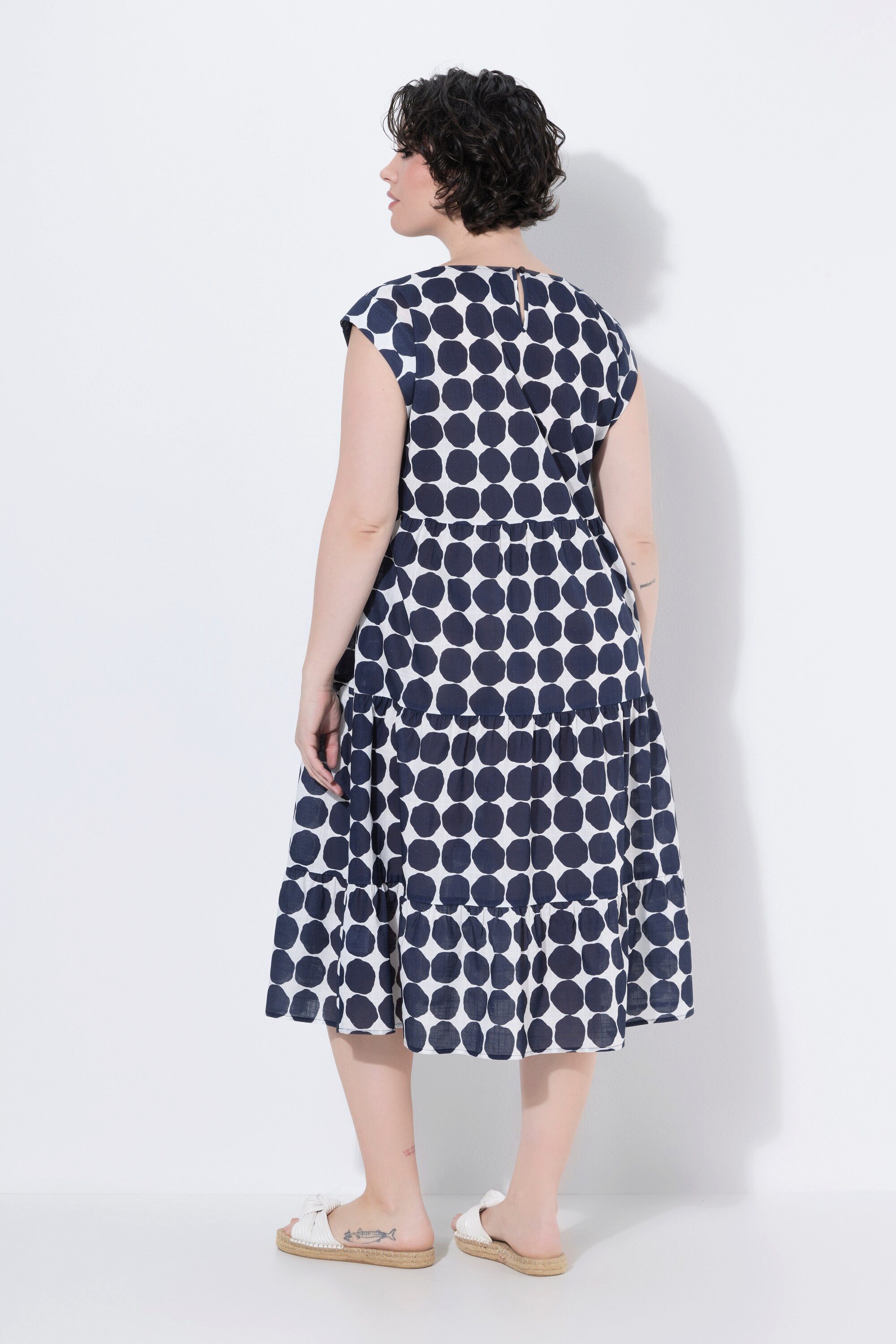 Ulla Popken Midikleid Midikleid Punkte A-Linie Rundhals Halbarm