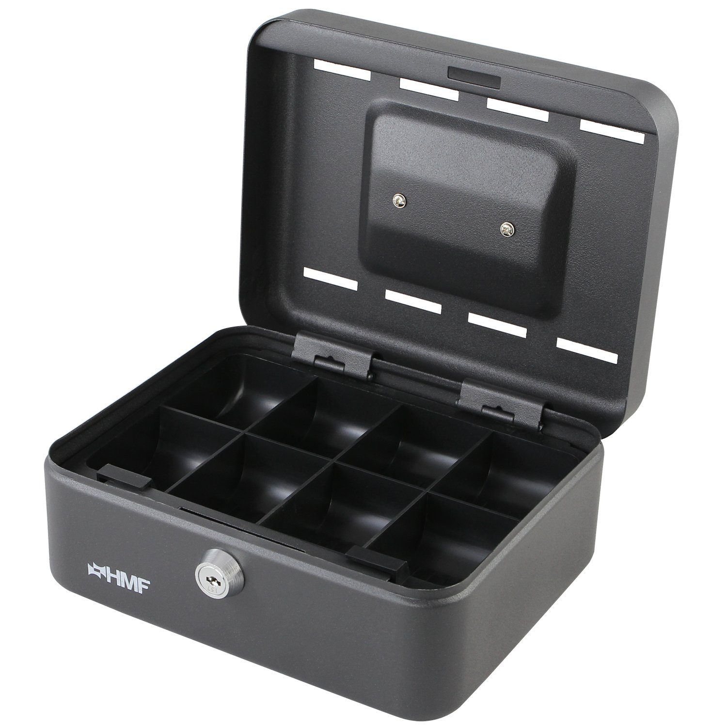 Sparkassette, schwarz HMF 20x16x9 Schlüssel, abschließbare Bargeldkasse cm Geldkassette mit robuste Geldbox mit Einwurfschlitzen,