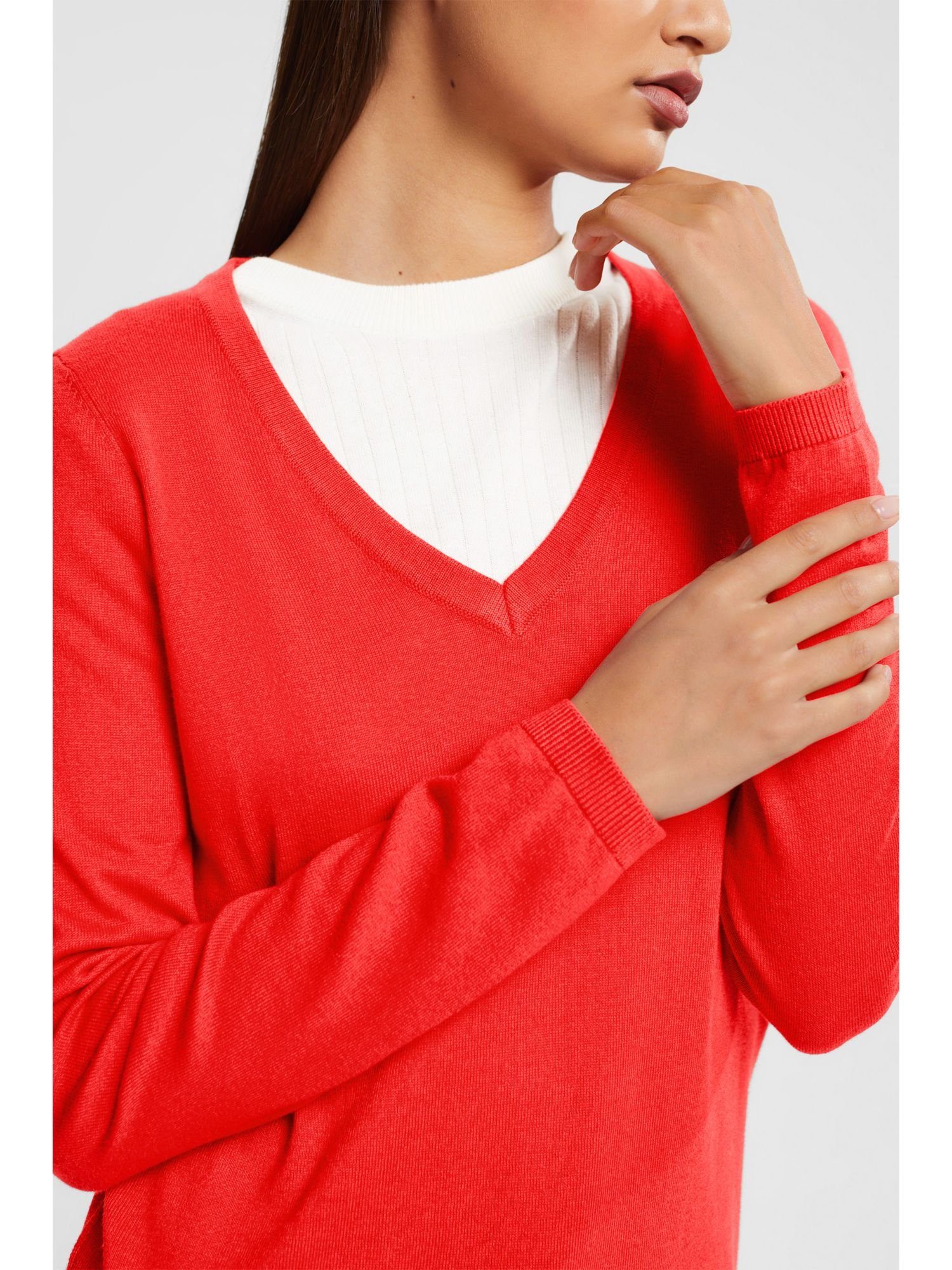 V-Neck-Pullover,-Baumwoll-Mix RED edc Esprit Basic by V-Ausschnitt-Pullover