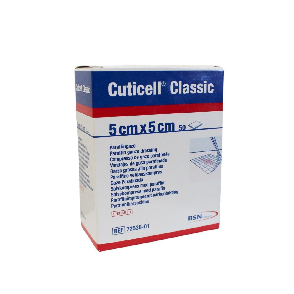 Bsn Medical Wundpflaster Cuticell Classic Paraffingaze, 5 x 5 cm, steril (1 x 50 Stück)