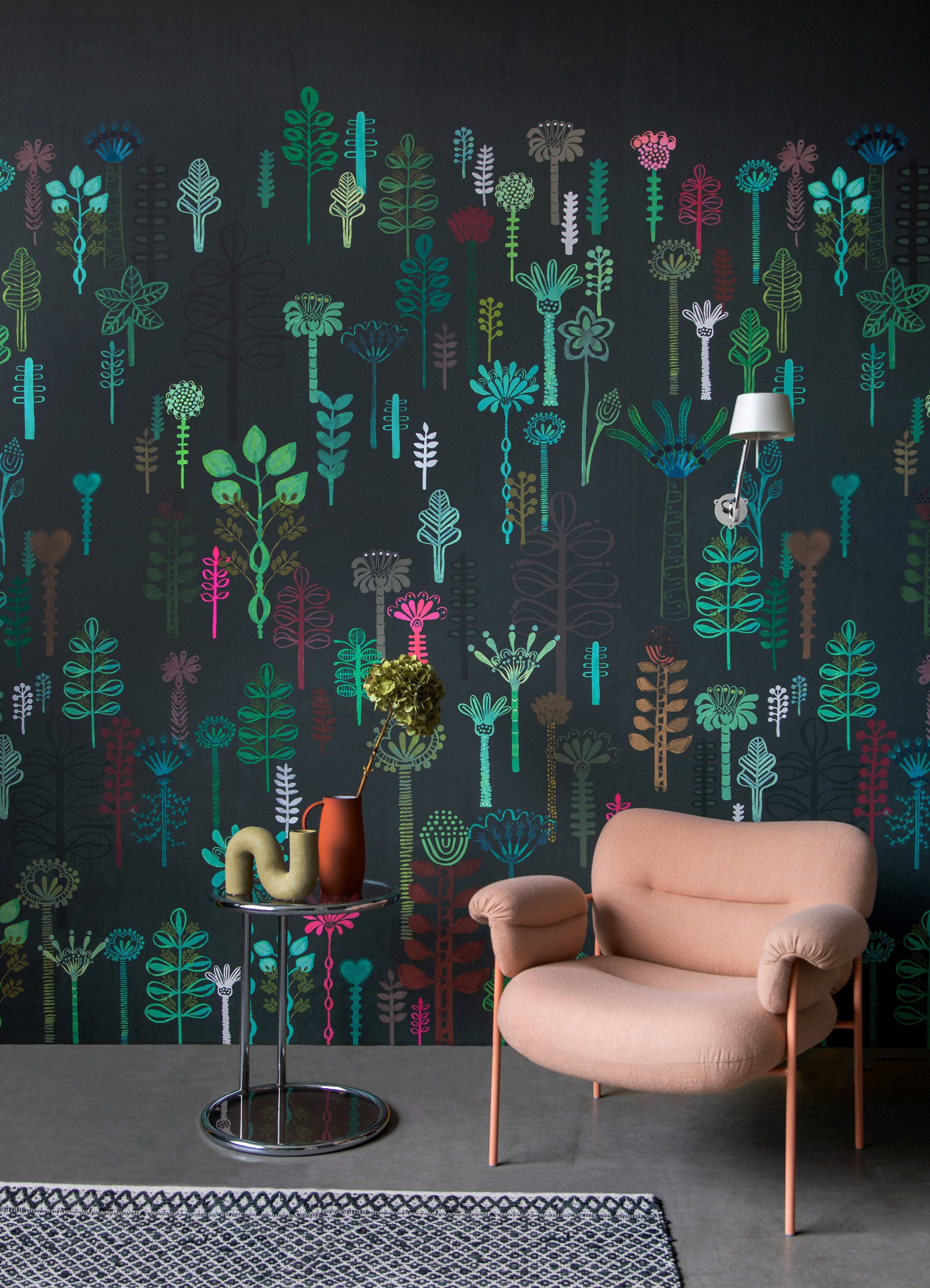 Rasch Fototapete Skandinavisches Pflanzen Design - Vliestapete Braun Grün, floral, bedruckt, grafisch, (1 Rolle, 1 St., 2,8 m x 2 m), Lichtbeständige Farben - Feucht abwischbar - Restlost abziehbar
