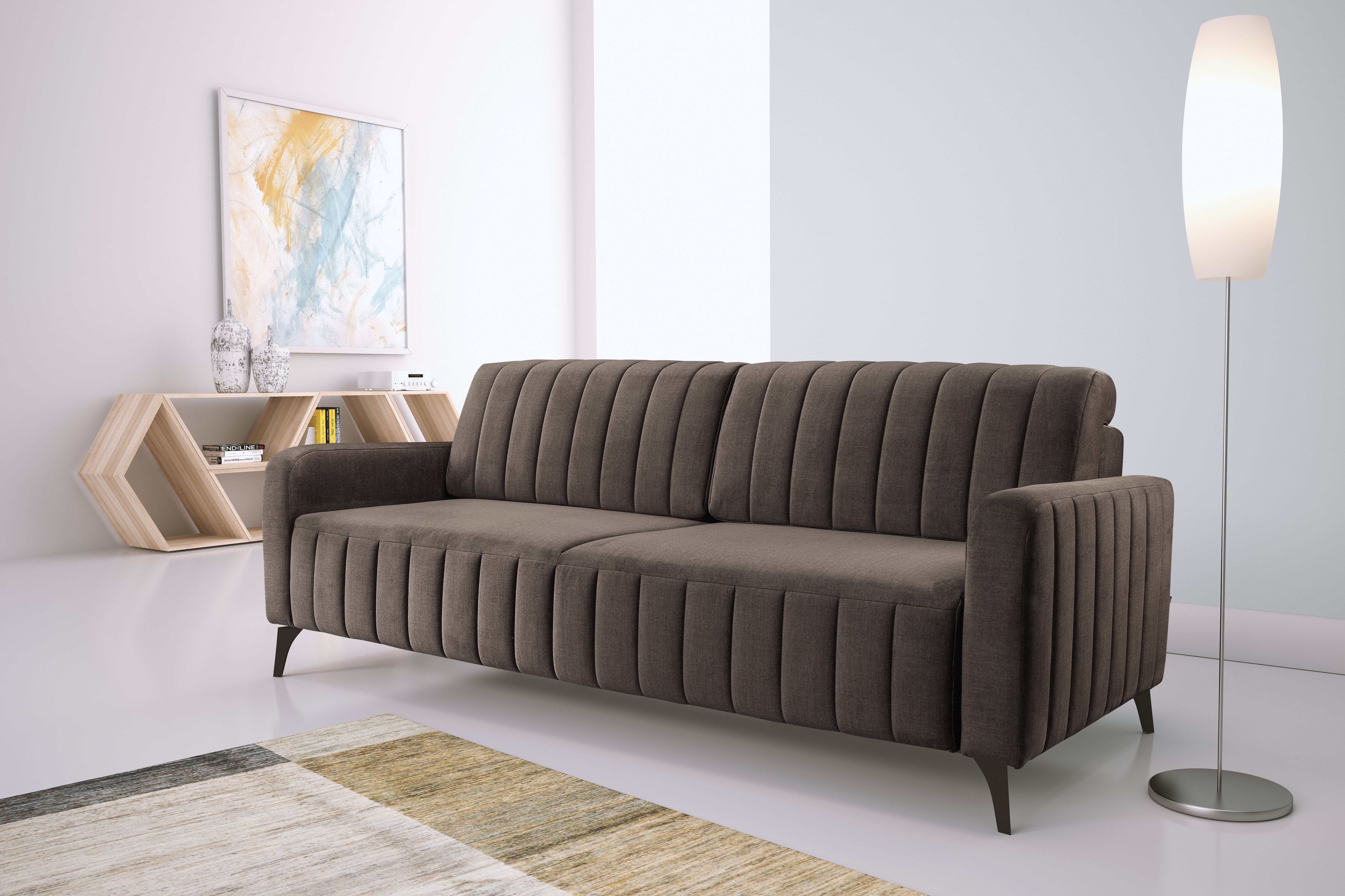 exxpo - sofa fashion 3-Sitzer Grande, Schlafsofa, Dauerschläfer, Microvelours-Bezug, Breite 222cm, mit Bettfunktion und Bettkasten, komfortabler Federkern