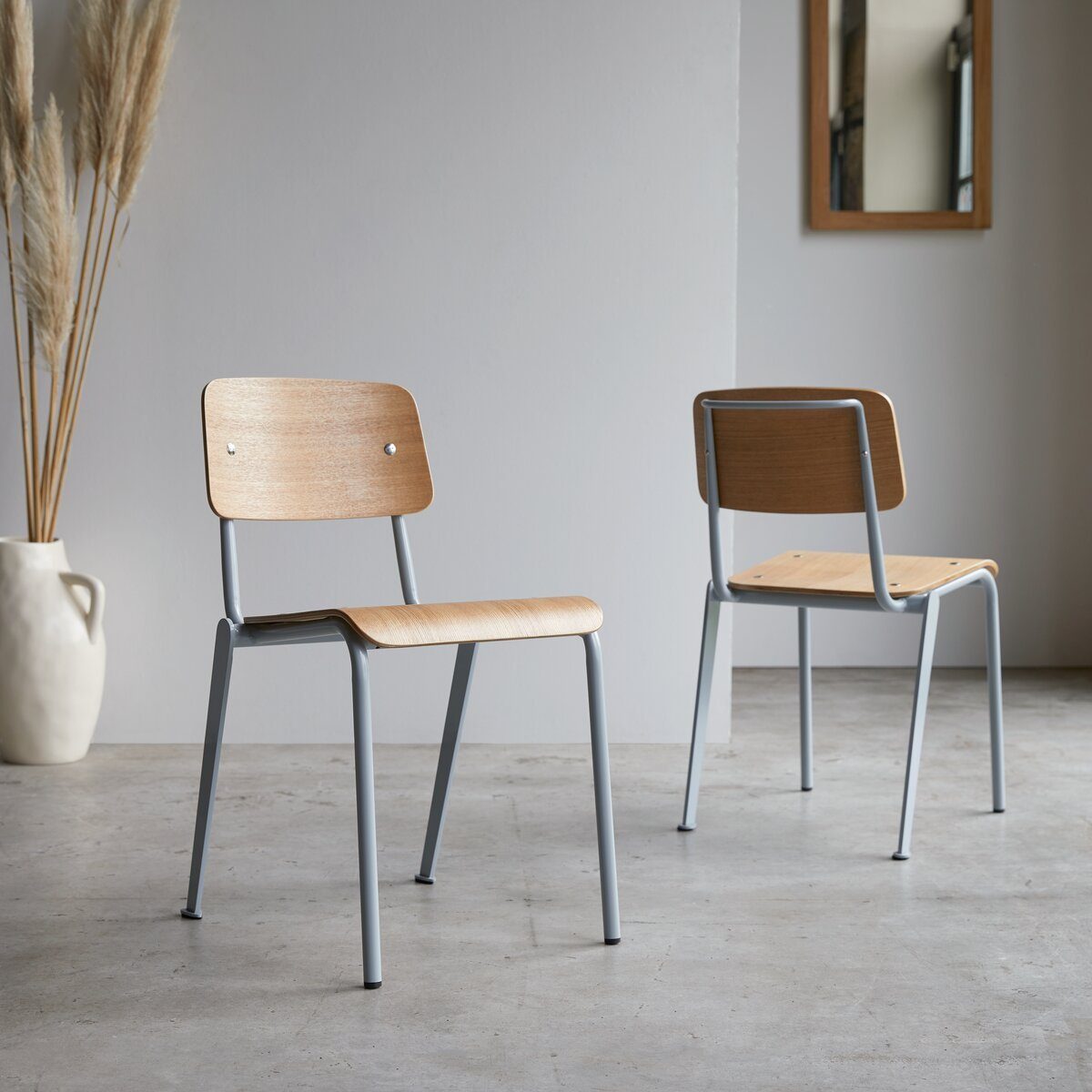Tikamoon Esszimmerstuhl Stuhl aus Esche und Metall grey