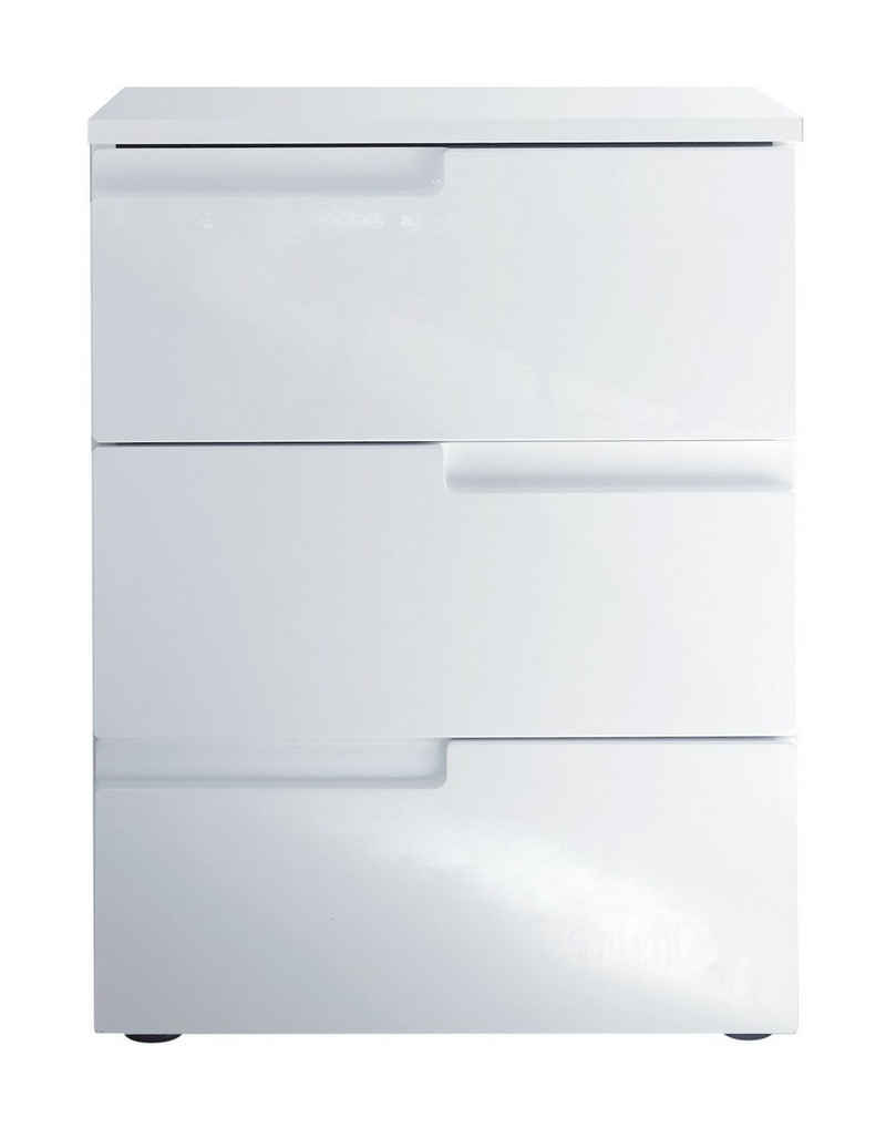 Pol-Power Nachtkommode Nachttisch SPICE, Weiß Hochglanz, Breite 46 cm, mit 3 Schubladen