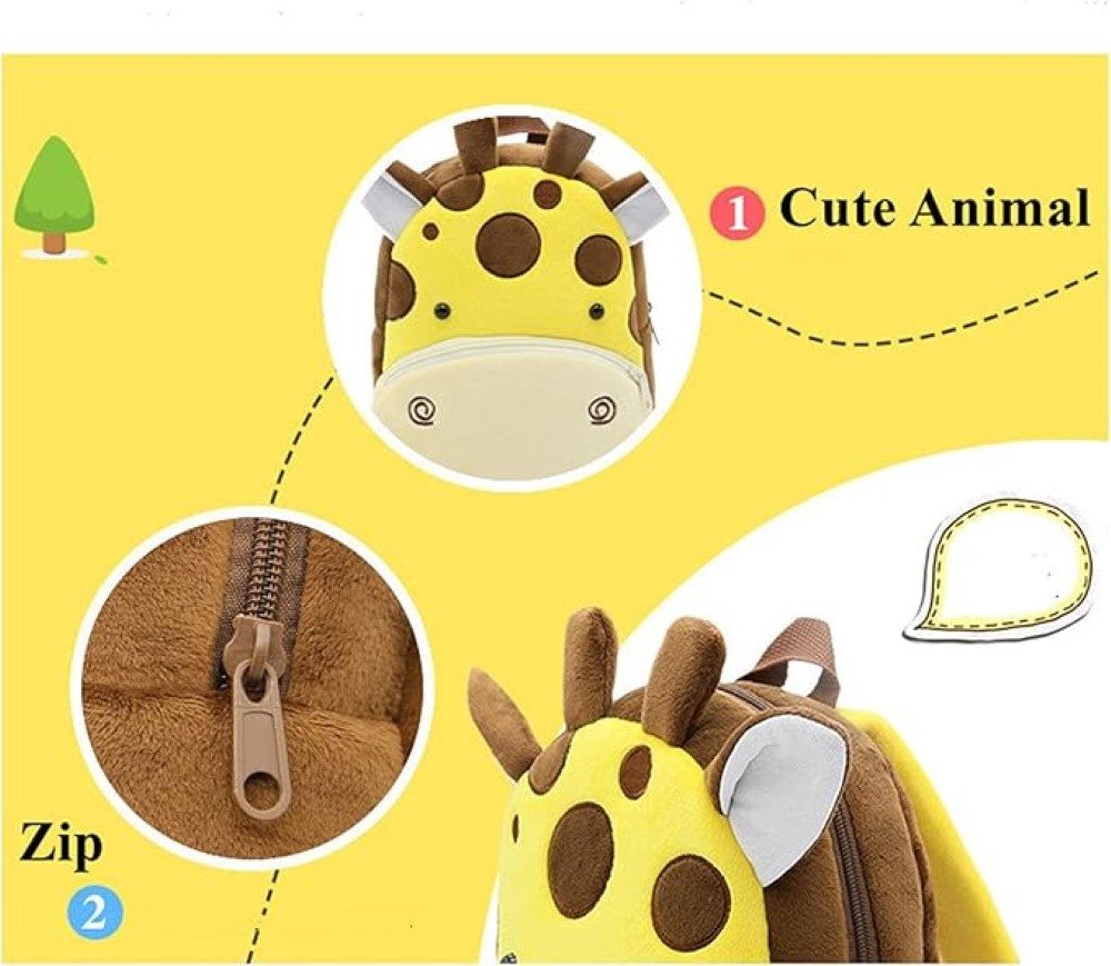 Ikonka Kinderrucksack Giraffe Plüsch-Rucksack Niedliches Kinderaccessoire für den Alltag, Weicher Plüsch, verstellbare Gurte, geräumige Taschen – Bild 4 von 5