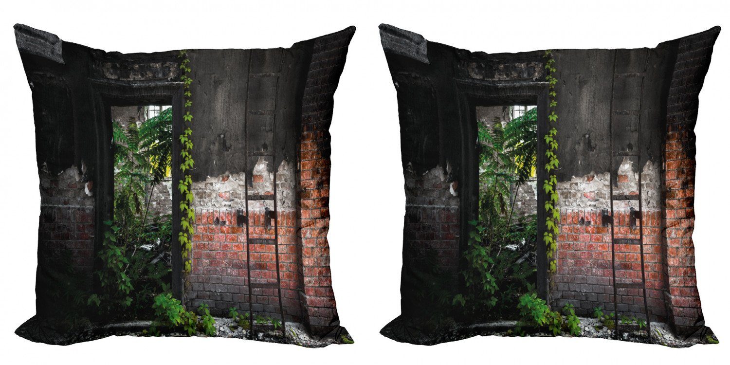 Kissenbezüge Modern Accent Doppelseitiger Digitaldruck, Abakuhaus (2 Stück), industriell Bricks Pflanzen
