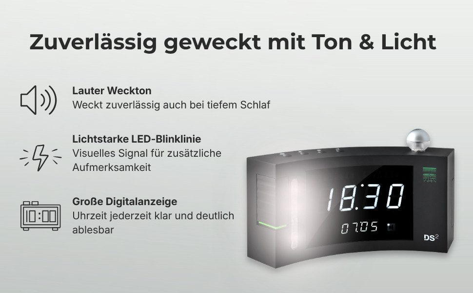 HUMANTECHNIK Wecker Digitaler Lichtwecker mit lautem Alarm für Schwerhörige & Senioren Lichtwecker – Bild 4 von 5