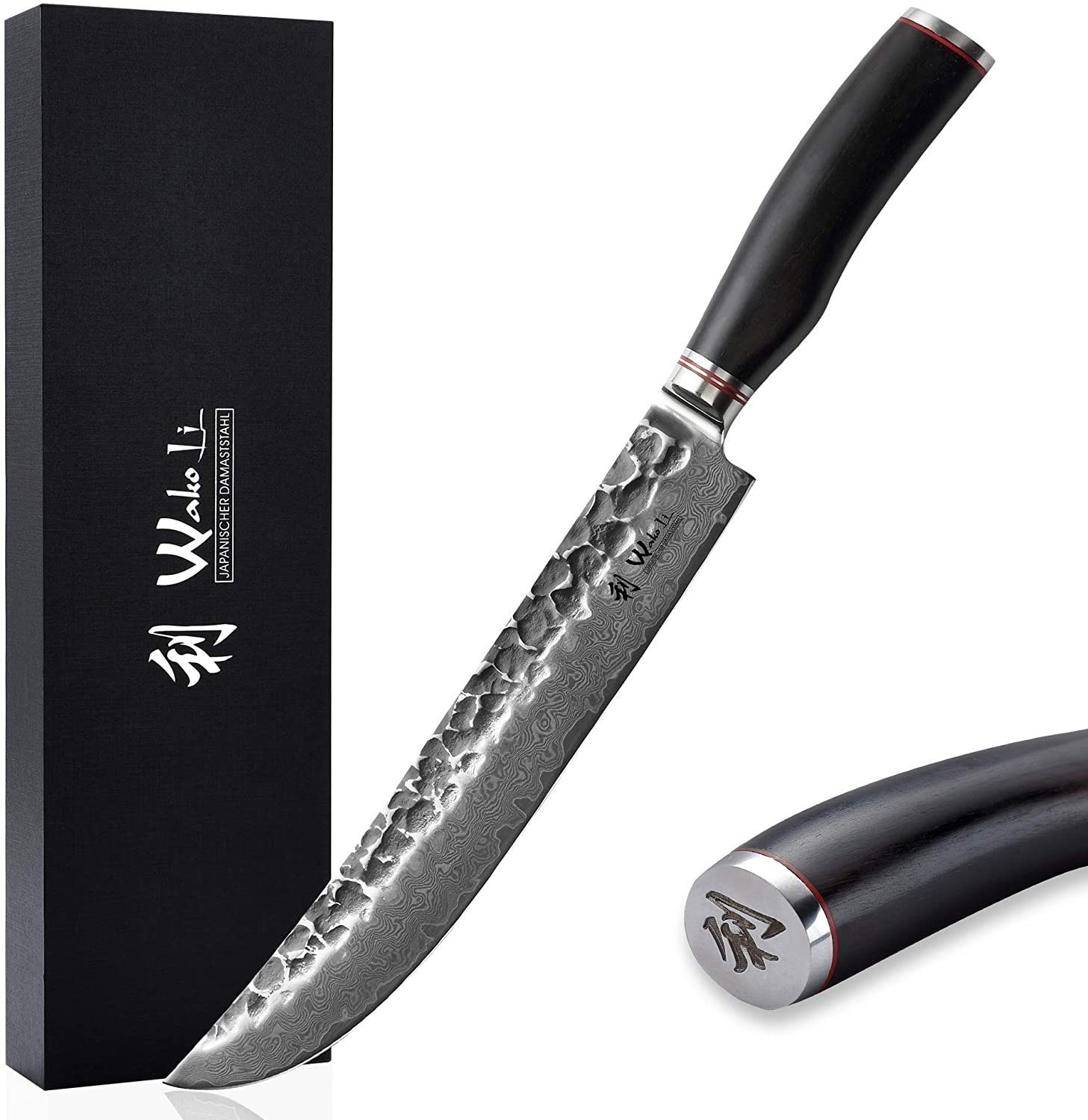 Wakoli Ausbeinmesser EBO Damast Tranchiermesser I 25 cm Klinge I schwarzer Eichenholzgriff