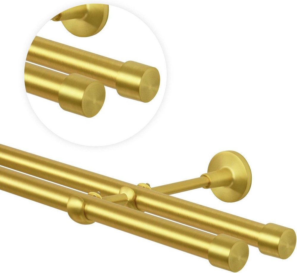 MDEKOR Gardinenstange Vorhangstange 19mm, 2-läufig, 2-läufig Wandmontage, 120 cm Messing Gold – Bild 4 von 5