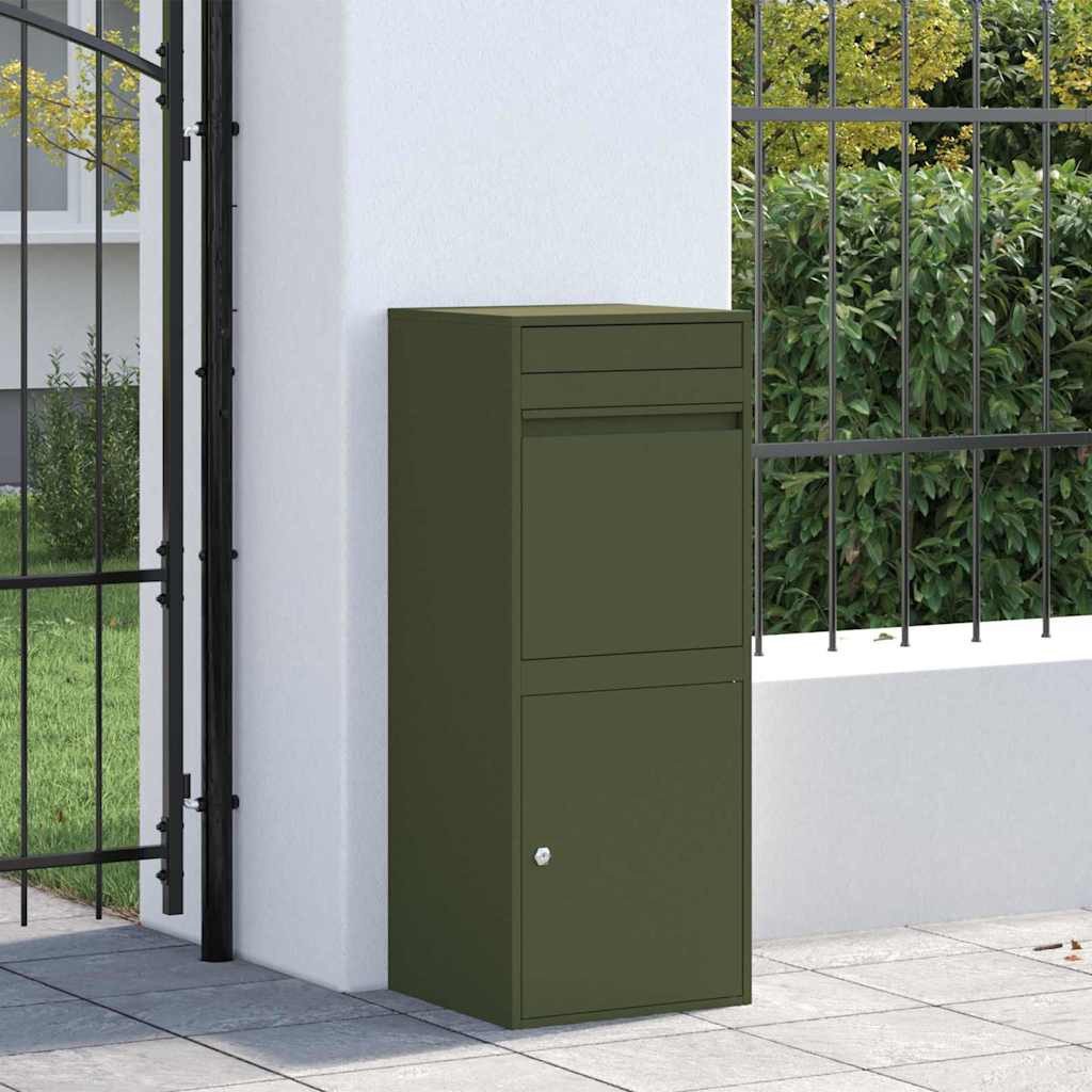 vidaXL Briefkasten Olivgrün Briefkasten Postkasten mit Paketbox freistehend Stahl 41x38x1