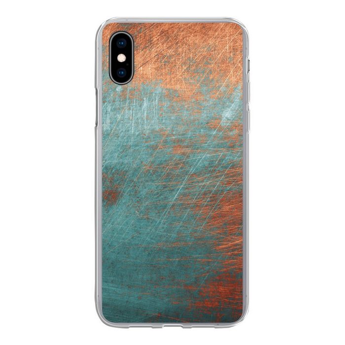 MuchoWow Handyhülle Metall - Rost - Bronze - Blau - Abstrakt - Struktur Handyhülle Apple iPhone Xs Max Smartphone-Bumper Print Handy