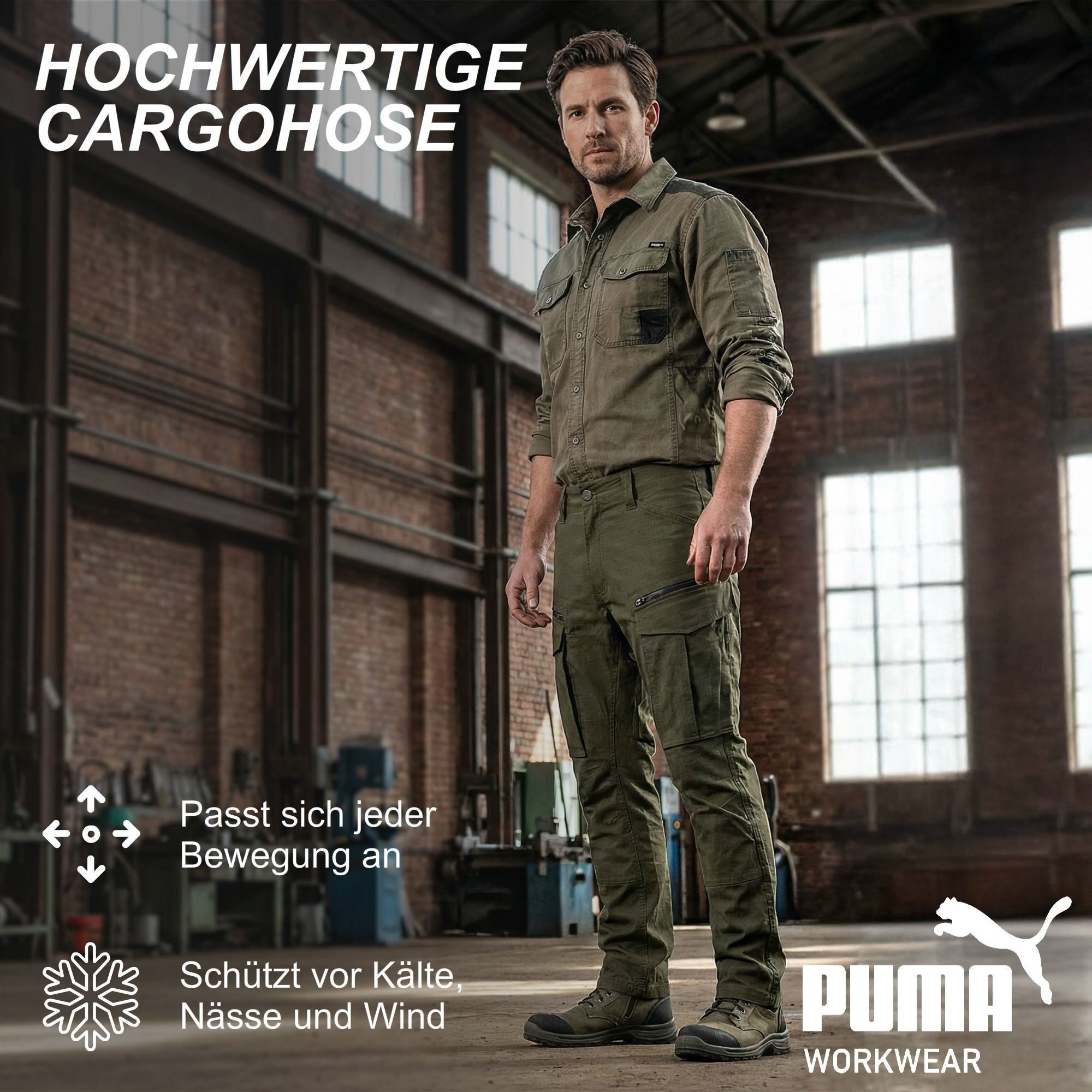 PUMA Workwear Cargohose Arbeitshose Herren – Robuste Hose mit Stretch & Ripstop-Gewebe Gummizug im Bund - Erhöhtes Rückenteil - Hammerschlaufe - Handytasche – Bild 2 von 5