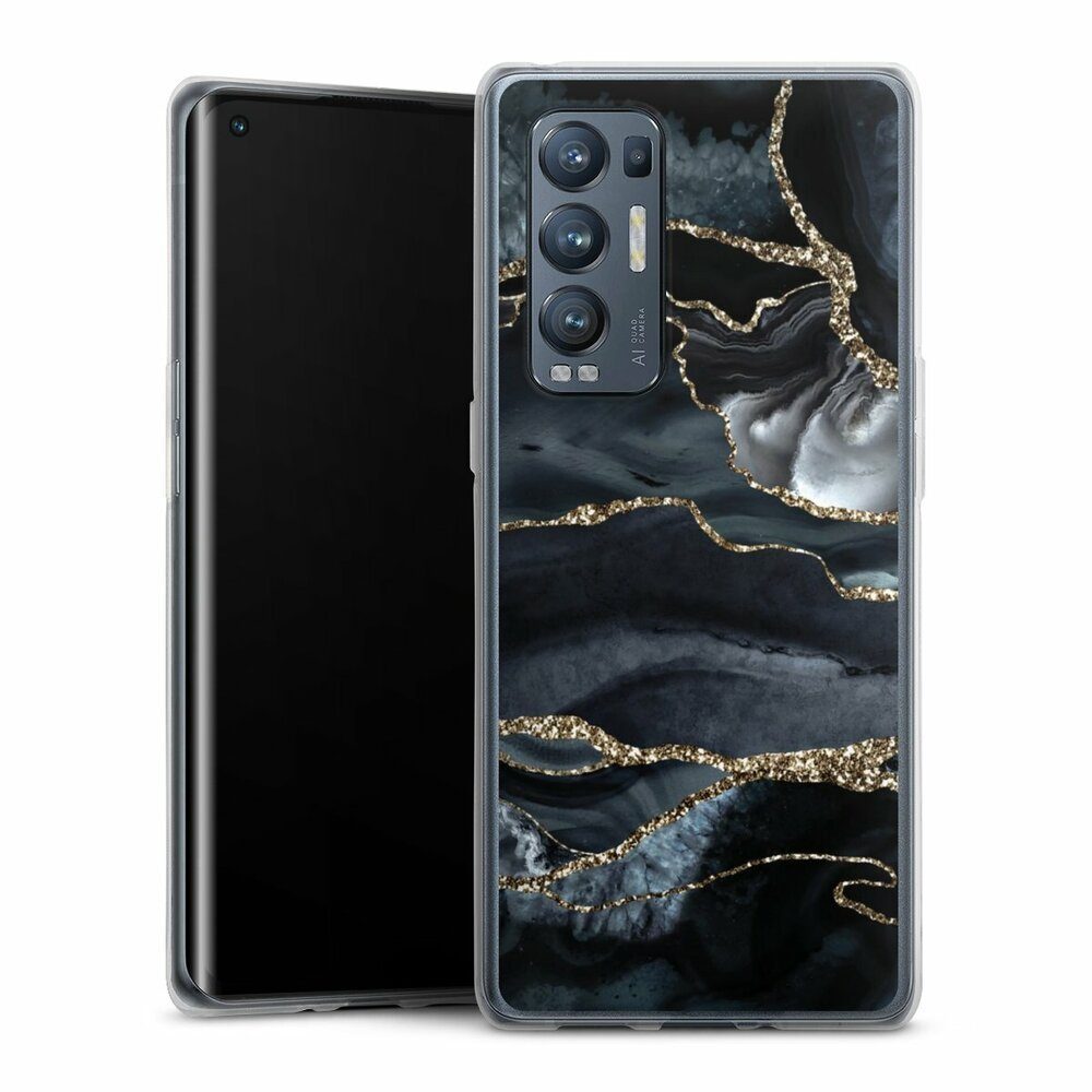 DeinDesign Handyhülle Glitzer Look Marmor Trends Dark marble gold Glitter look, Oppo Find X3 Neo Silikon Hülle Bumper Case Handy Schutzhülle