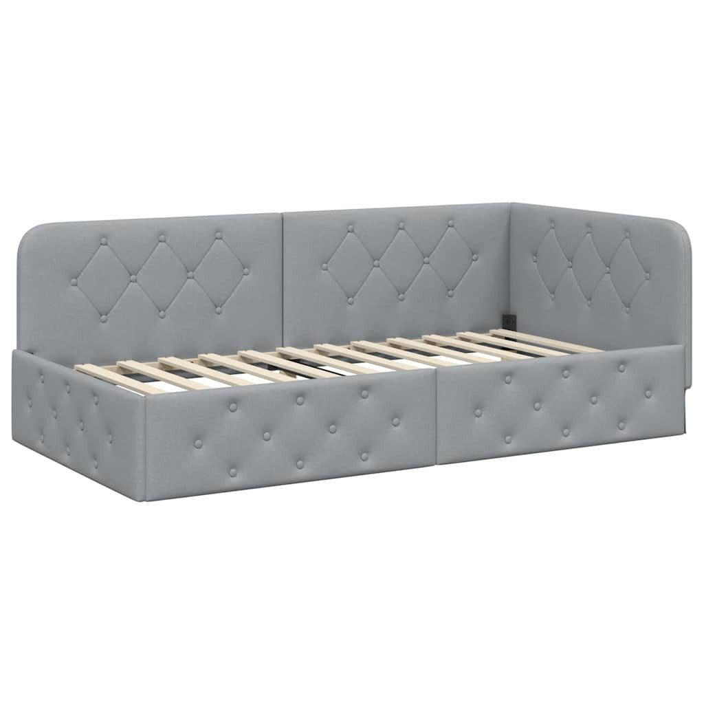 vidaXL Bett Eckbettgestell Hellgrau 90 x 190 cm Stoff (1-tlg)