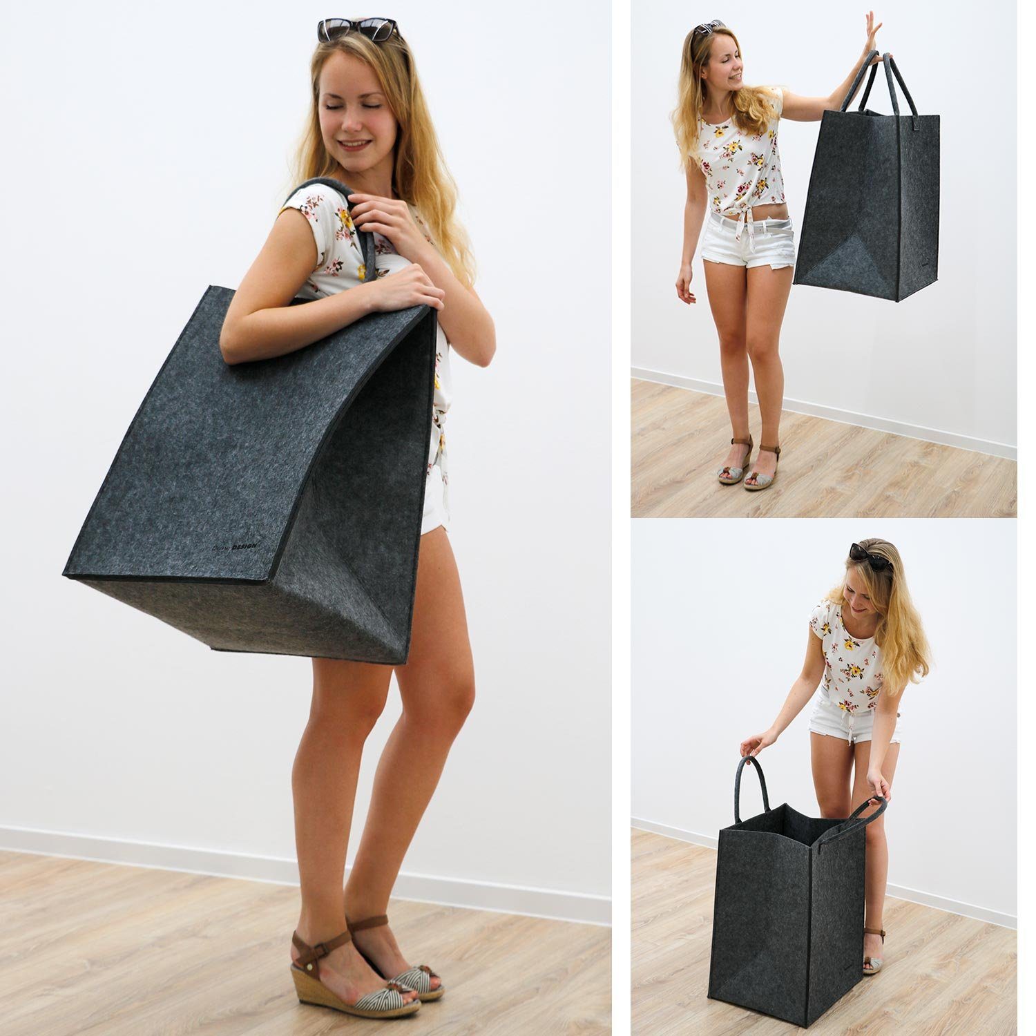 DuneDesign Wäschesack 100L XXL Wäschesammler Faltb.Wäschekorb 43x38x60cm Universal-Filz-Tasche St), (1 Filz