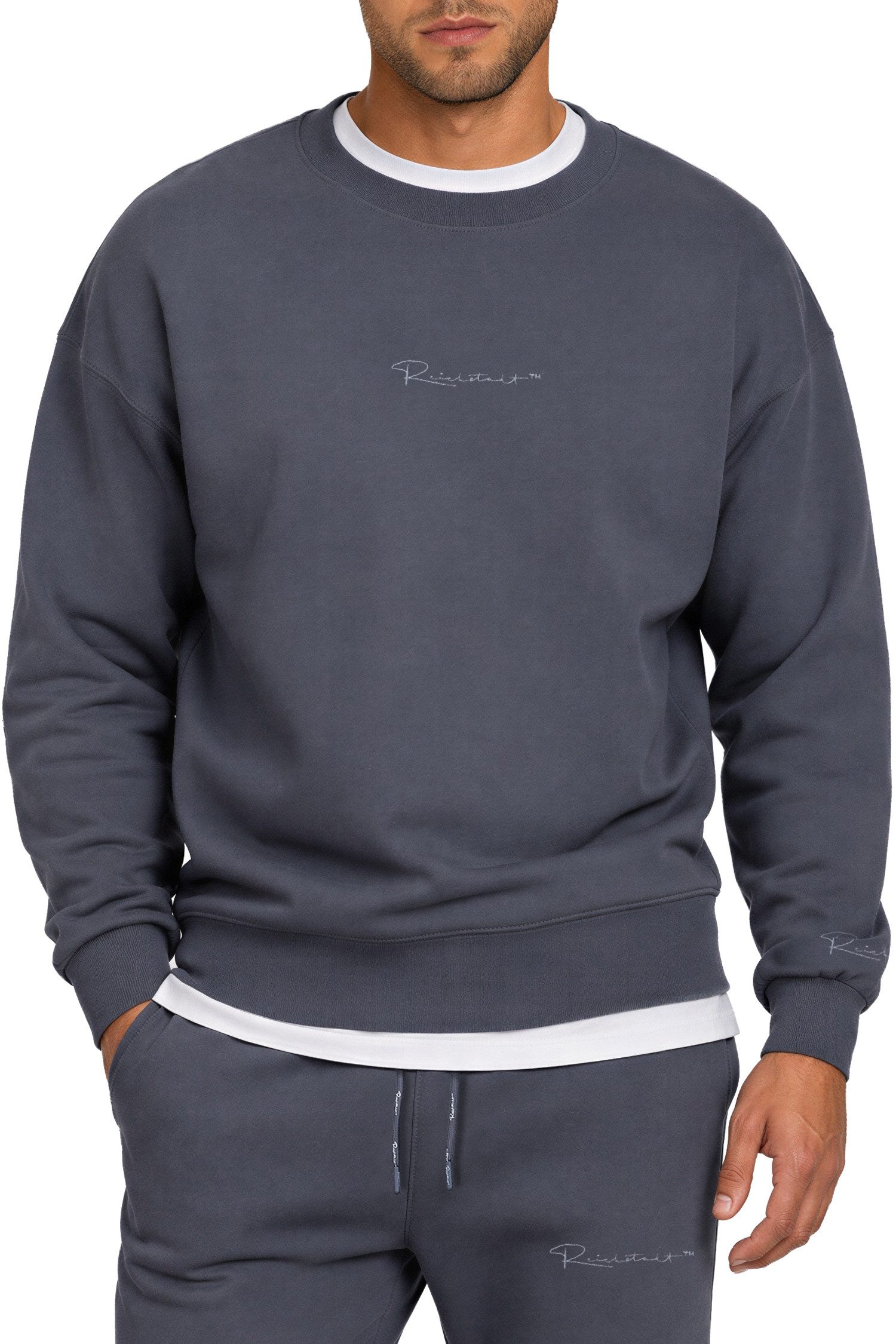 Reichstadt Sweatshirt Herren Regular Fit Pullover Logo-Stitching 23RS037 mit Eleganten Details