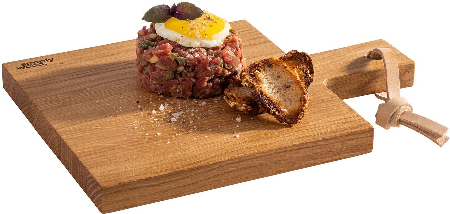APS Servierbrett SIMPLY WOOD, Massivholz, (1-St), mit Hängeloch und Lederband, geölt. Reduzierter Preis € 28,99. Unverbindliche Preisempfehlung € 45,29