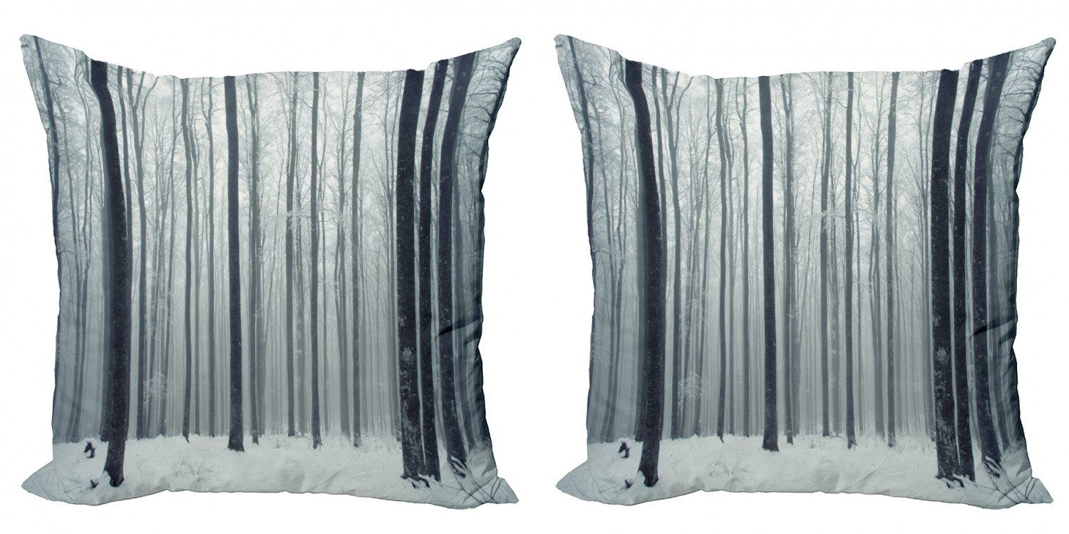 Stück), Winter Woods Foggy Doppelseitiger Modern Digitaldruck, (2 Kissenbezüge Accent Mysterious Abakuhaus