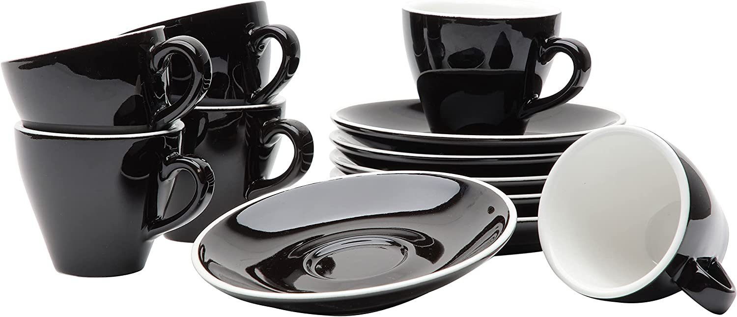 Gastro Spirit Espressotasse 12-teiliges Espresso-Tassen Set - Schwarz, 90 ml, Serie Italia Black, Porzellan, 12-teiliges Set, 90 ml