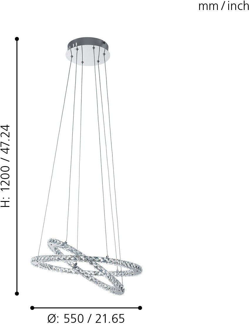 EGLO Hängeleuchte VARRAZO Pendellampe, Stahl und Glas, Hängelampe, Esszimmerlampe, Lampe, LED fest integriert, Neutralweiß, Hängeleuchte, Wohnzimmerlampe, H120 x Ø55 cm, chrom, 29W inkl.