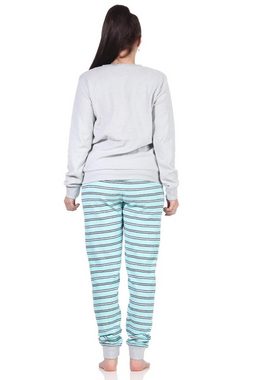 RELAX by Normann Pyjama Damen Frottee Schlafanzug mit Bündchen und mit Mond Applikation