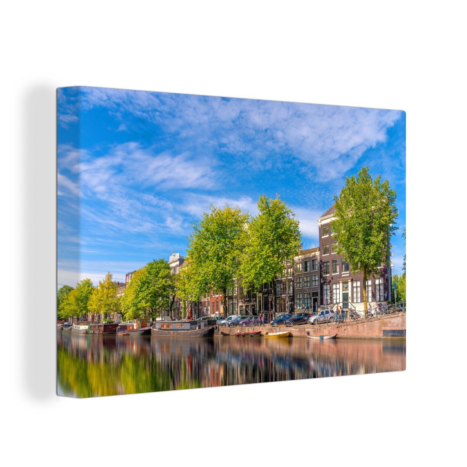 in Leinwandbilder, Eindruck Wanddeko, cm Leinwandbild von 30x20 St), (1 Prinsengracht Wandbild OneMillionCanvasses® der Sonniger Aufhängefertig, Amsterdam,