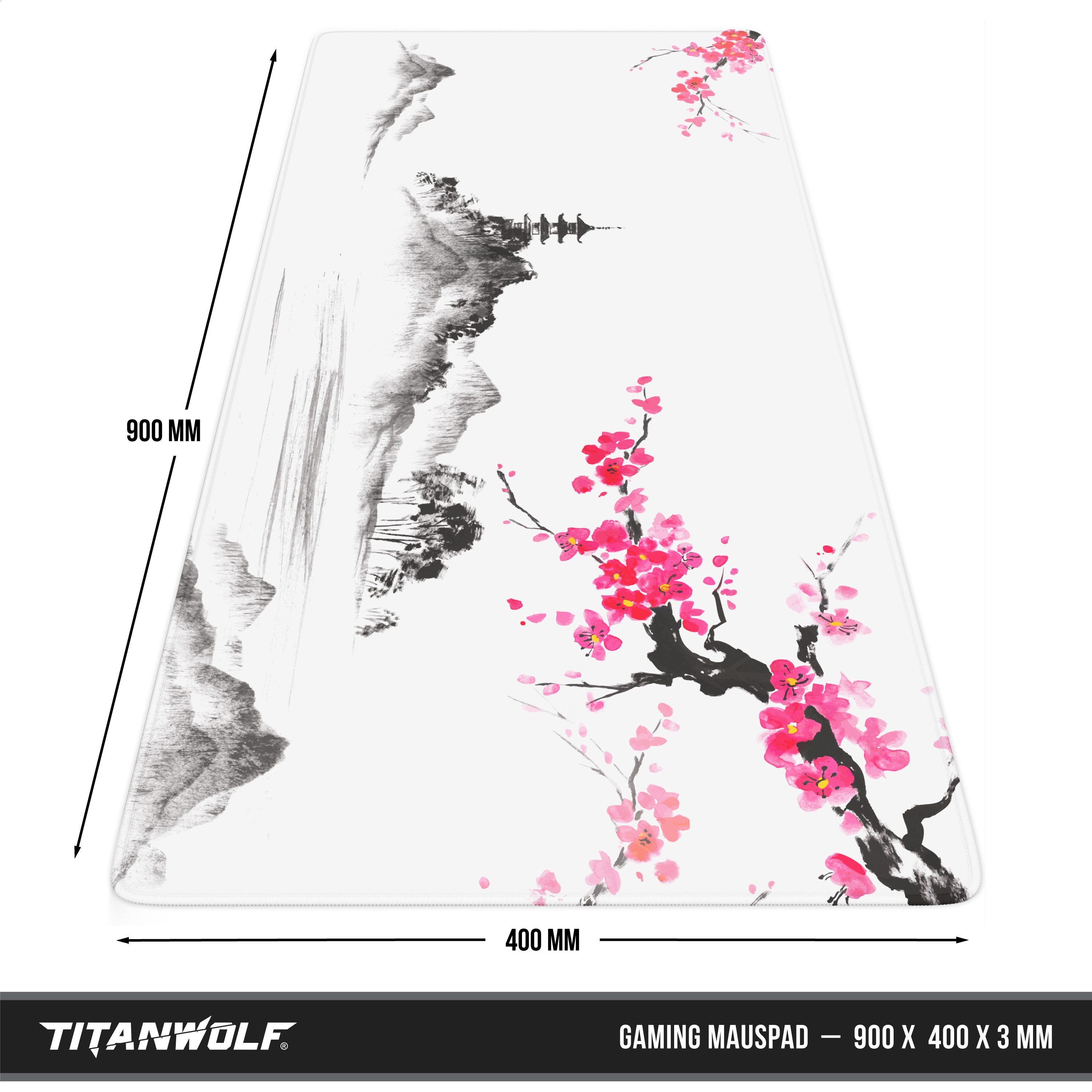 Titanwolf Gaming Mauspad XXL Speed Mousepad 900 x 400 x 3 mm, Schreibtischauflage, abwaschbar, rutschfeste Rückseite, Geschwindigkeit & Präzision, Ink Sakura