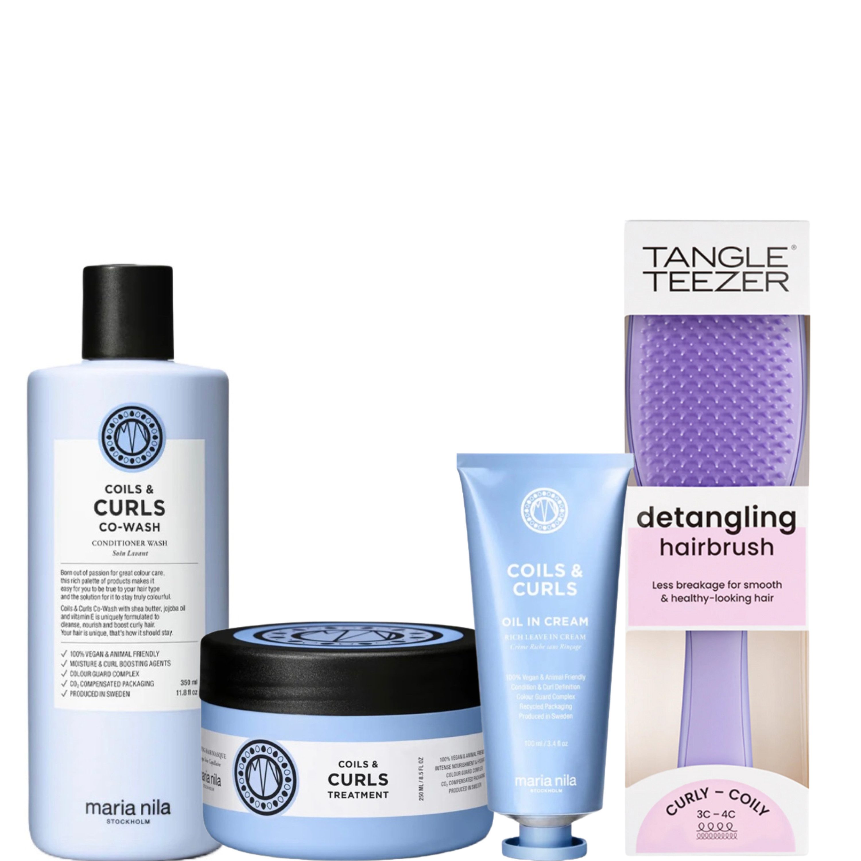 Maria Nila Haarpflege-Set Coils & Curls Set + Tangle Teezer Curly Detangling Bürste, 4-tlg.