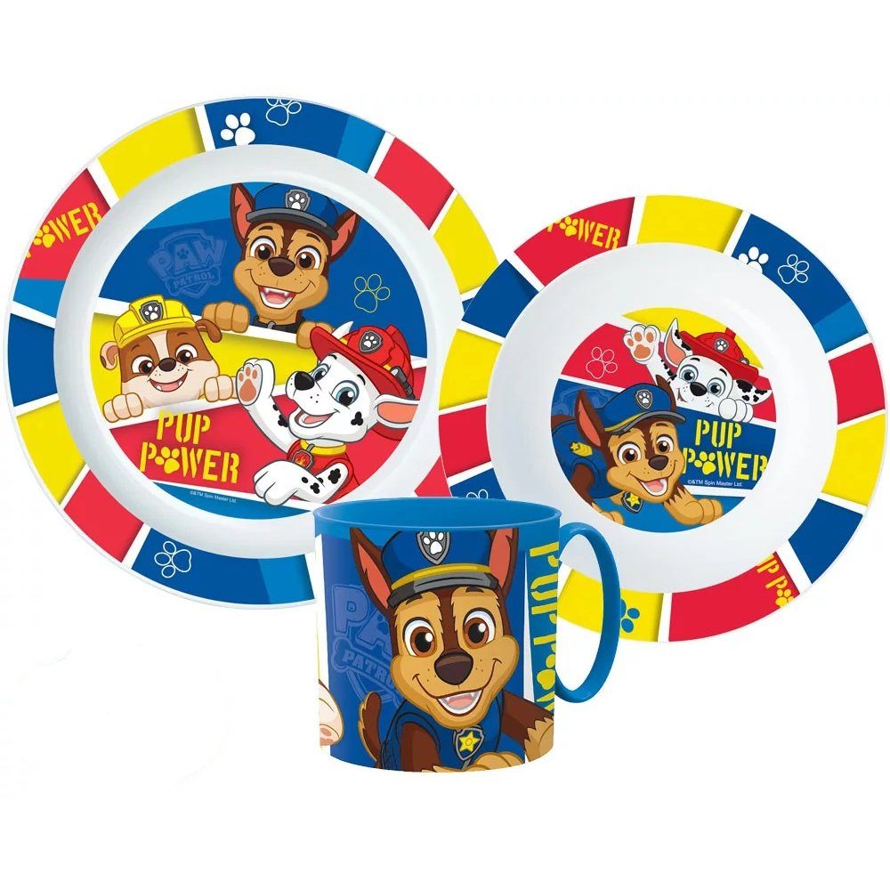 PAW PATROL Kindergeschirr-Set Freunde Frühstücksset Kleinkind Geschirr Besteckset Kindergarten (3-tlg), Kunststoff