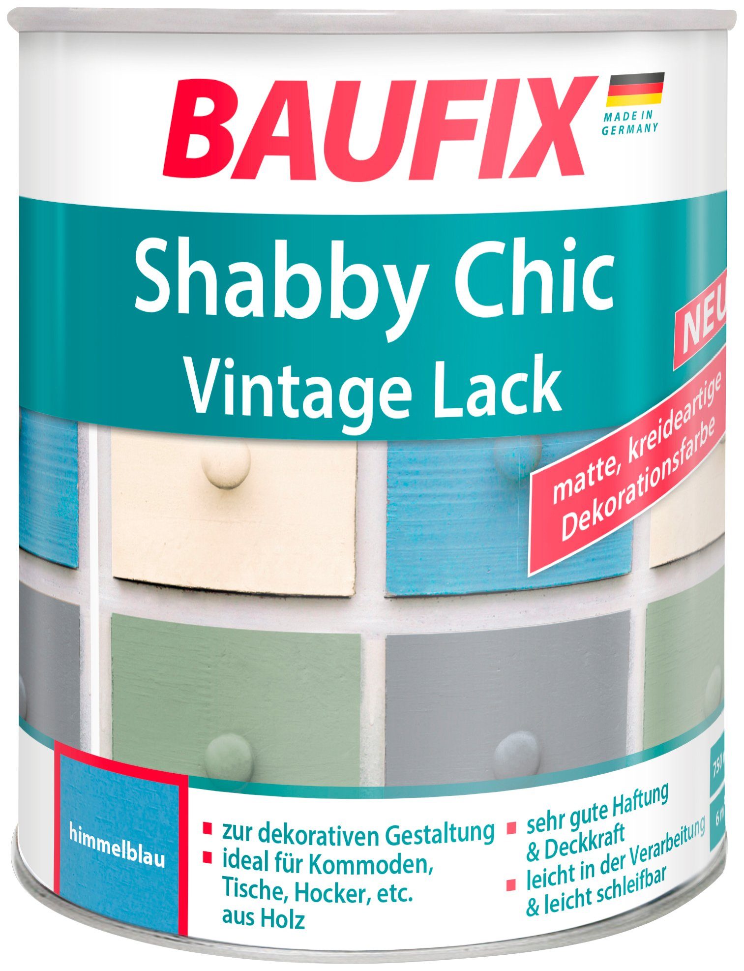 Baufix Acryl-Buntlack Shabby Chc Vintage Lack, 0,75 Liter, blau | Buntlacke