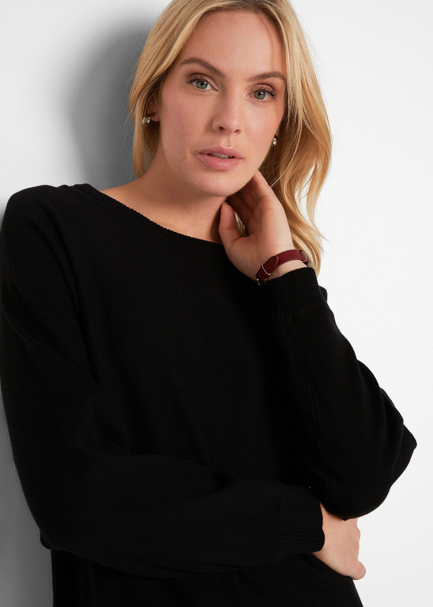 bonprix Strickpullover im Feinstrick mit hohem Baumwollanteil, mit Fledermausärmeln