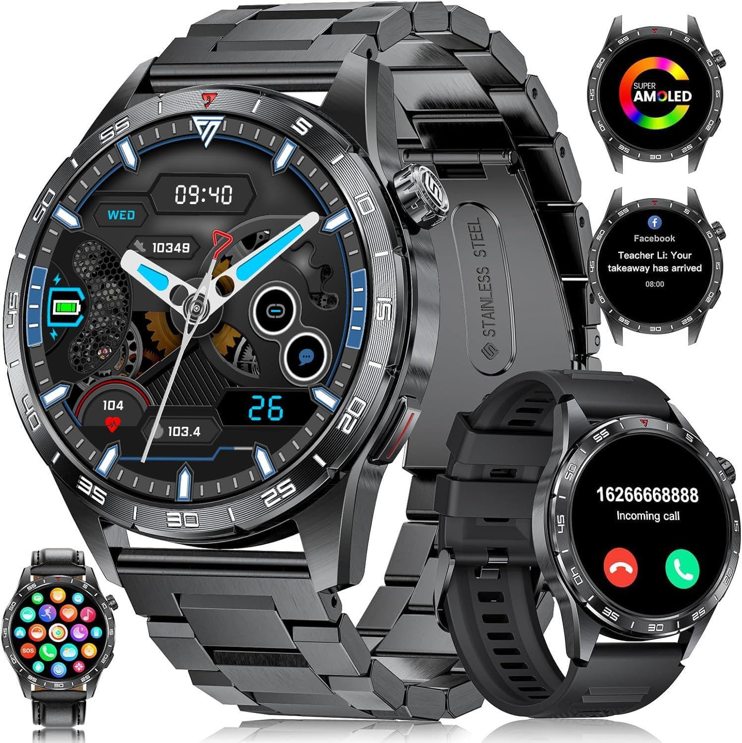 Lige SML3-E Smartwatch (3.6 cm, Android iOS), Elegante Herren uhr mit AMOLED Display Bluetooth Anruf Sportmodi IP68