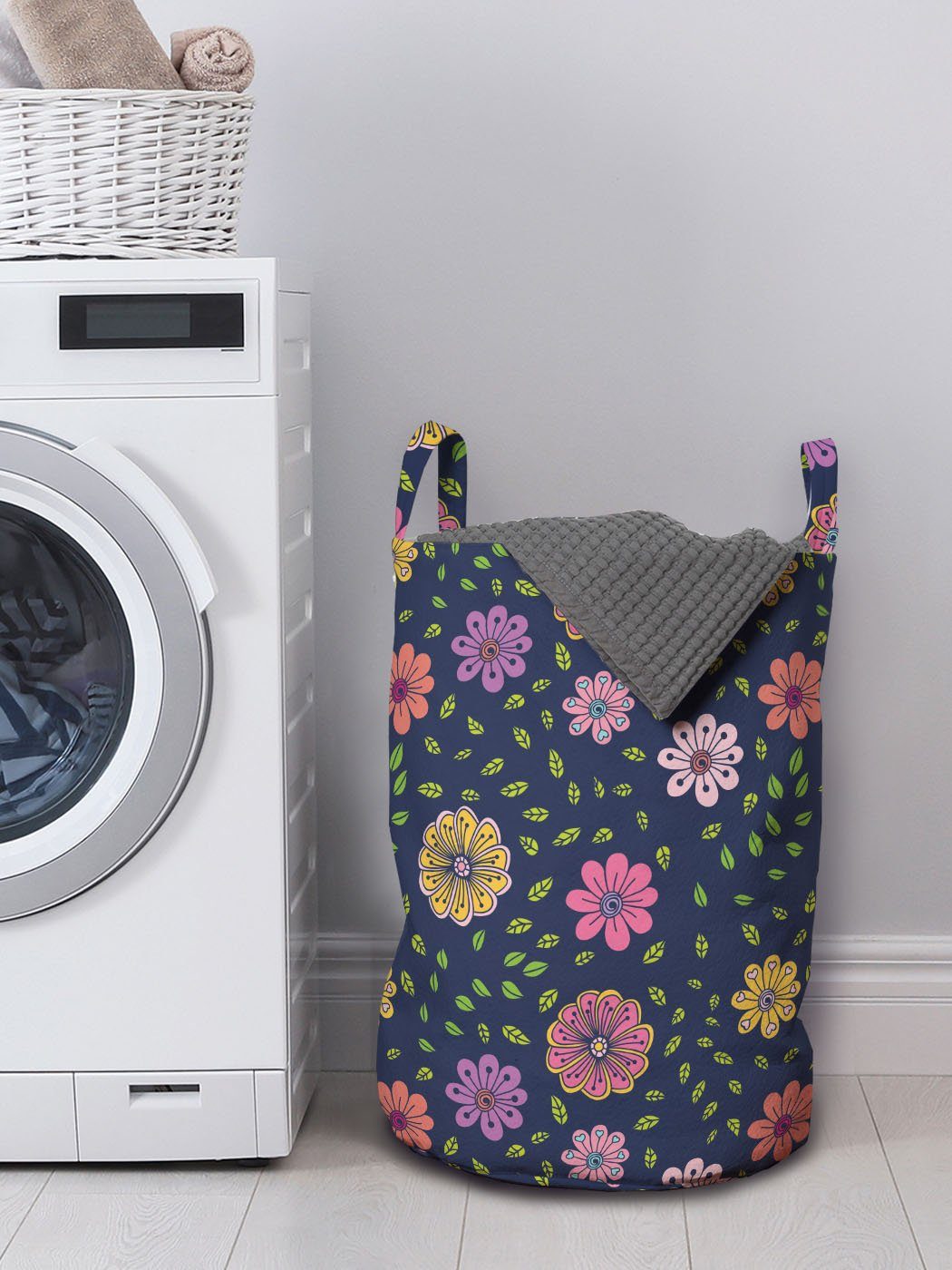 Abakuhaus Wäschesäckchen Wäschekorb mit Griffen Kunst für Blumen Kordelzugverschluss Hand Waschsalons, Garten gezeichnet